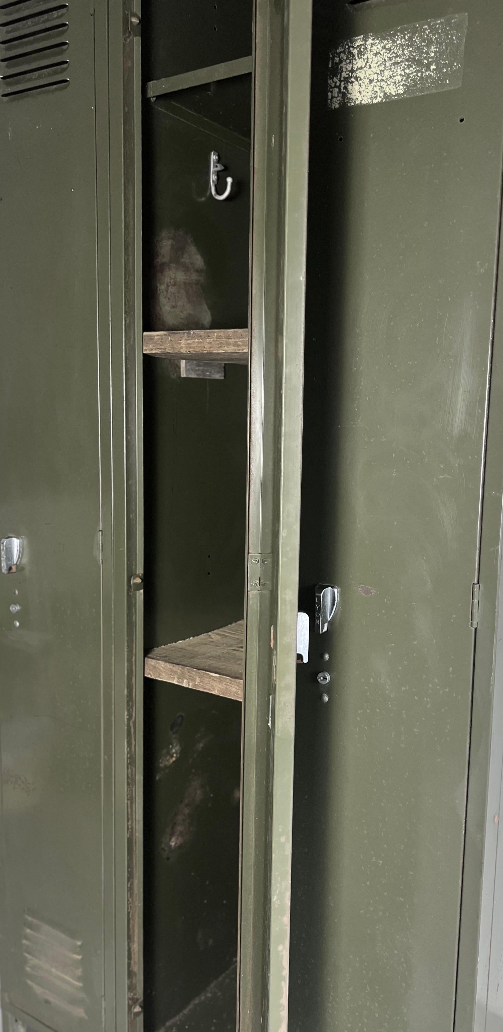 Vintage Industrial Steel Three Door Locker with Shelves and Slope Top by Lyon For Sale 3