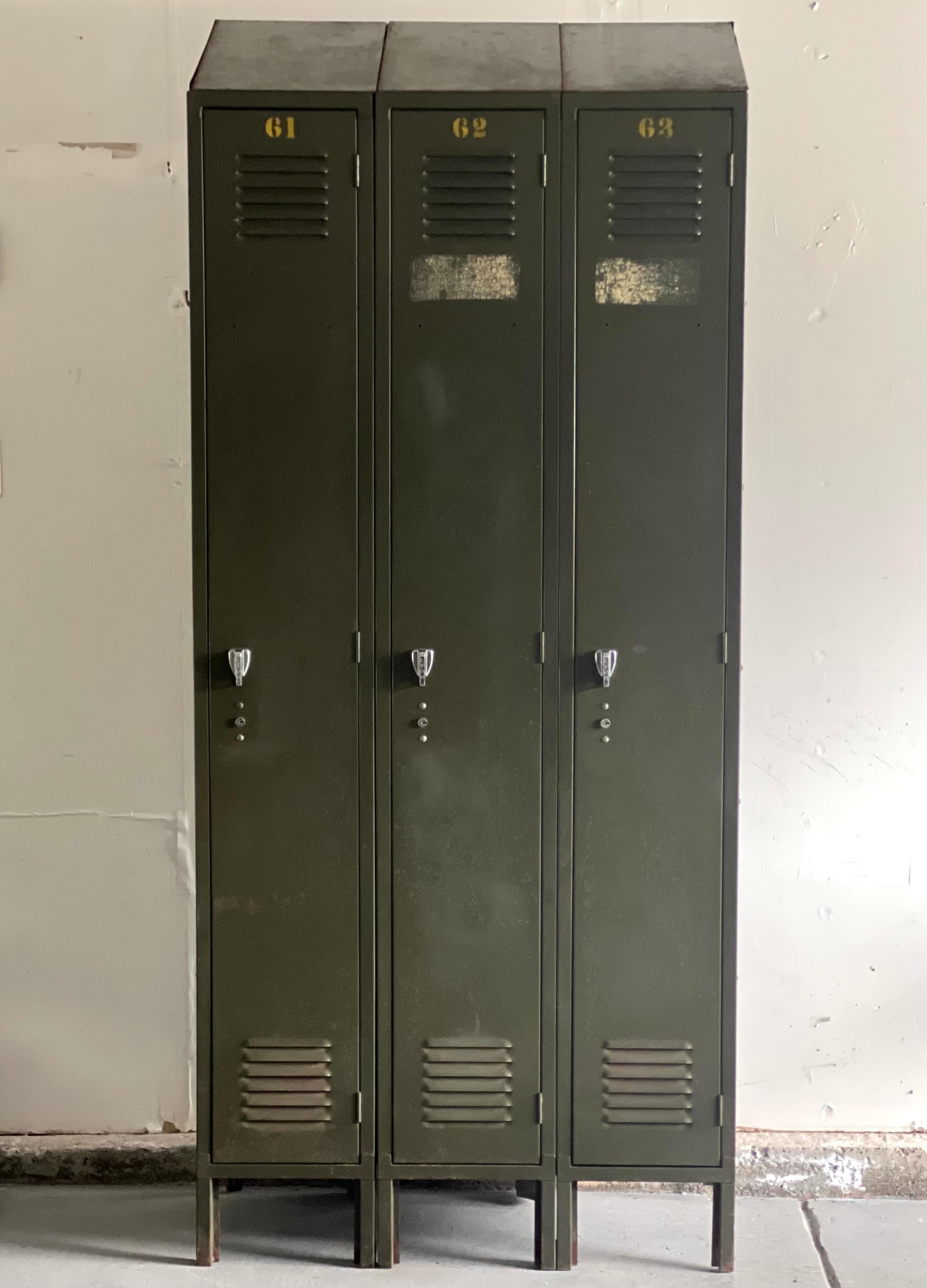 Vintage Industrial Steel Three Door Locker with Shelves and Slope Top by Lyon For Sale 11
