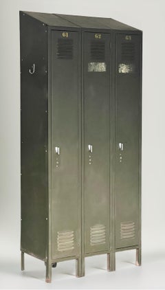 Vintage Industrial Steel Three Door Locker with Shelves and Slope Top by Lyon