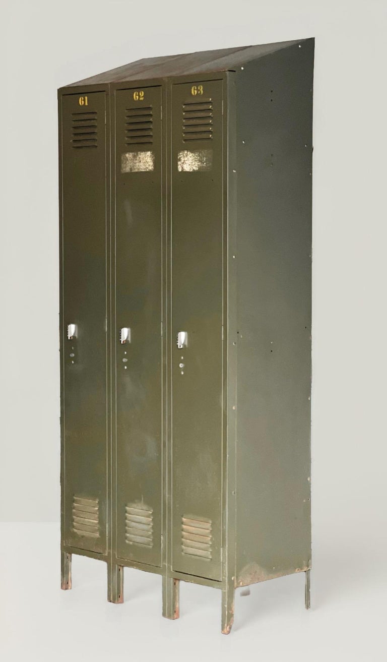 Vintage Industrial Steel Three Door Locker with Shelves and Slope