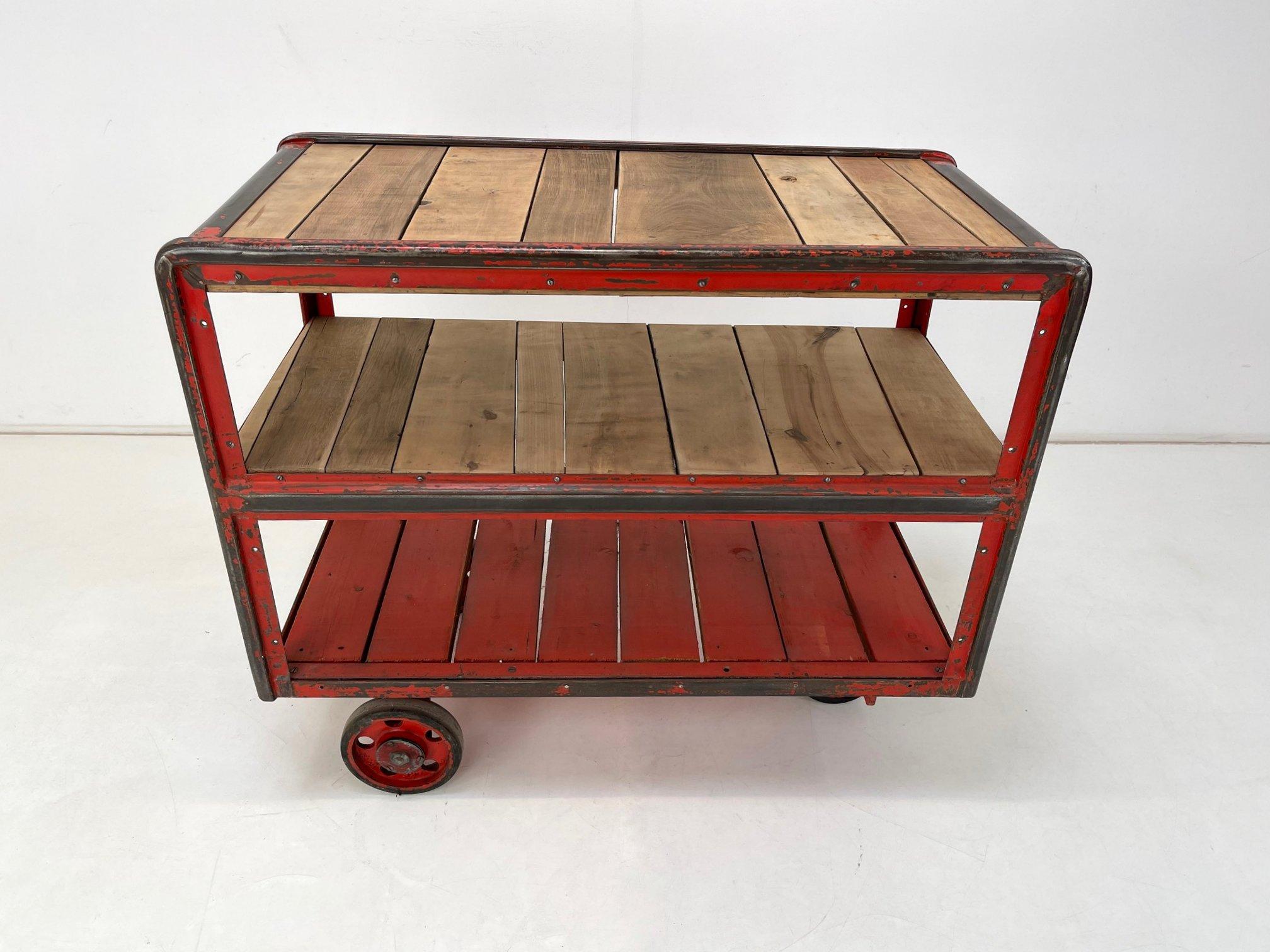 Vintage Industrial Steel & Wood Cart 1