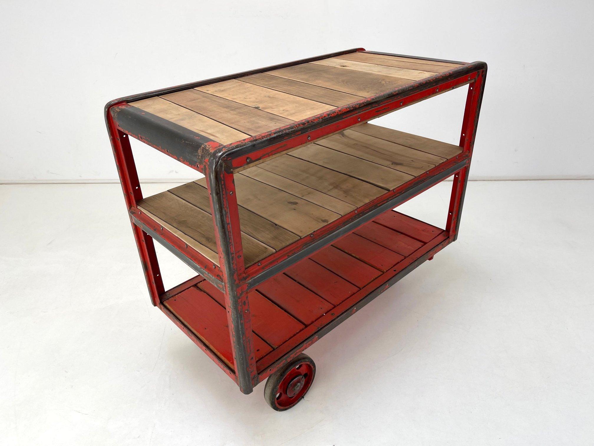 Vintage Industrial Steel & Wood Cart 2