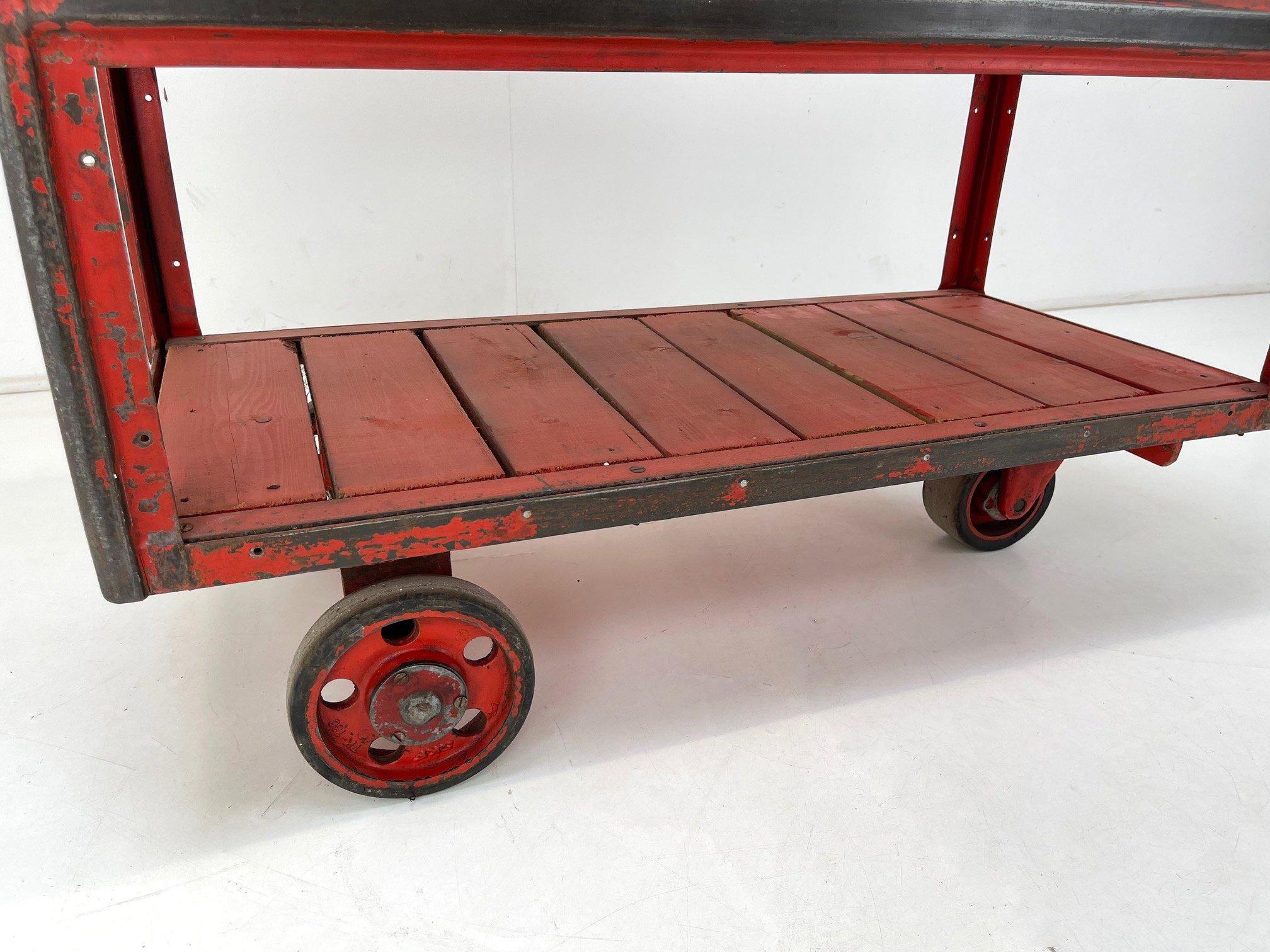 Vintage Industrial Steel & Wood Cart 3