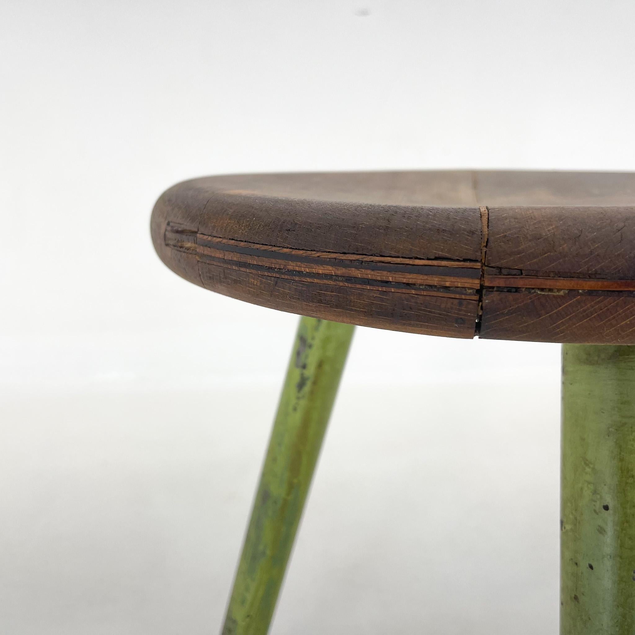 Vintage Industrial Steel & Wood Tripod Stool, 1950s For Sale 3