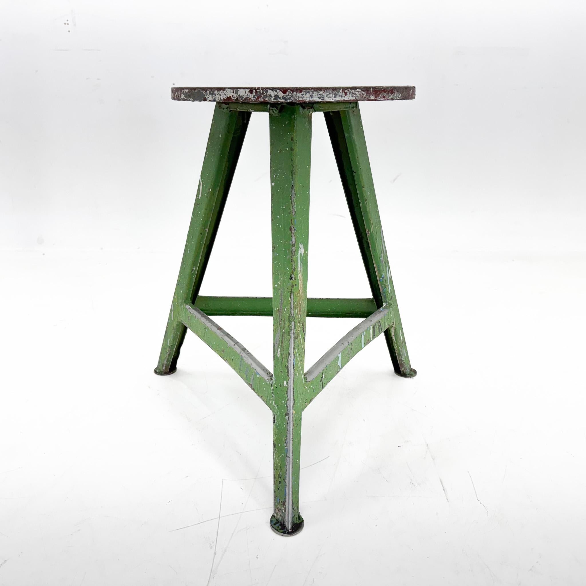 Czech Vintage Industrial Steel & Wood Tripod Stool with Original Patina, 1950's For Sale