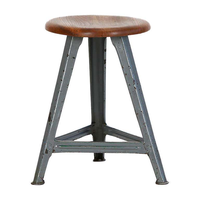Vintage 1940s Army Green Industrial Steel WWII Factory Stools For Sale ...
