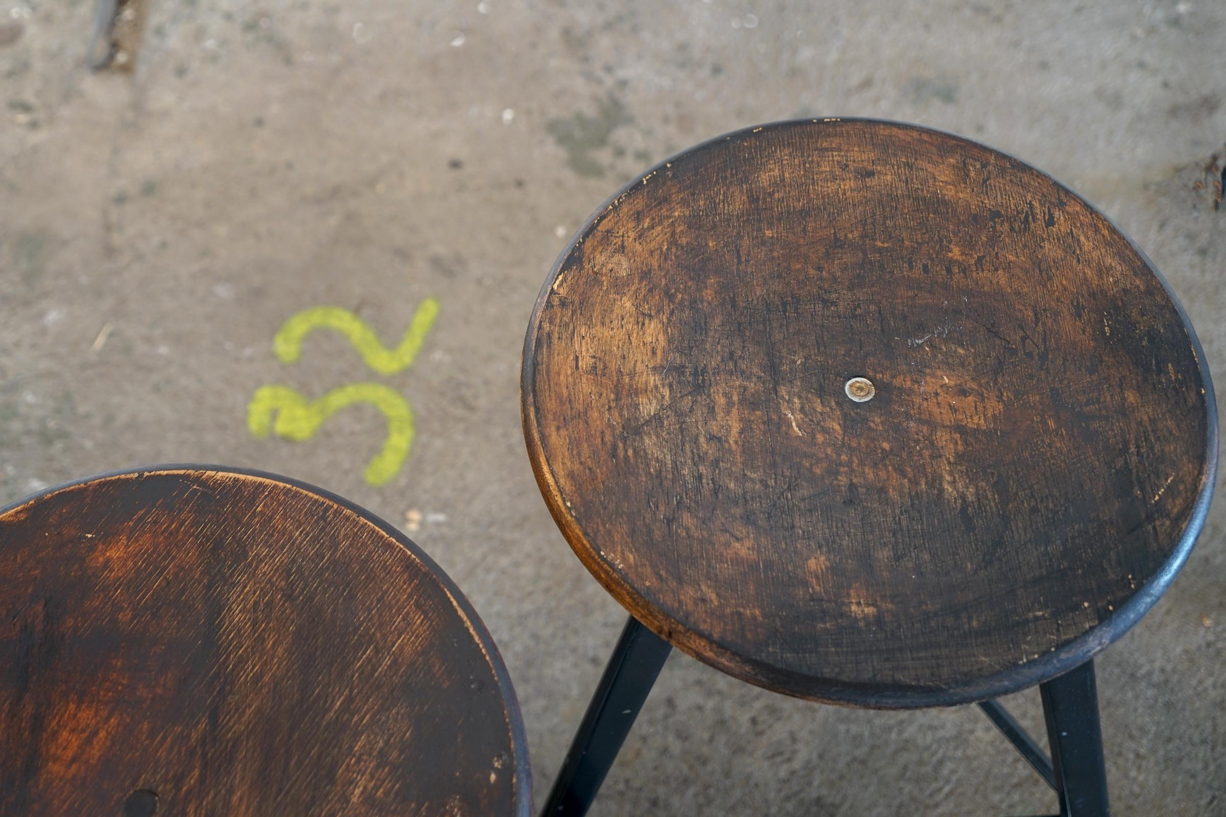 Blackened Vintage Industrial Stool For Sale