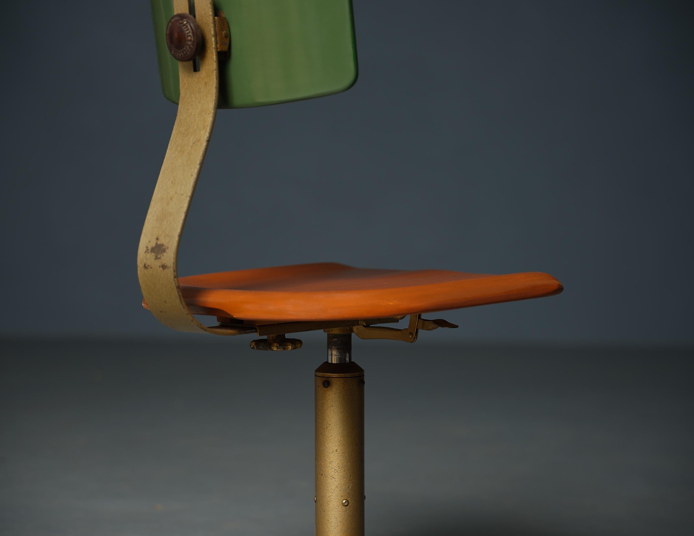 Mid-Century Modern Vintage Industrial Stool with Adjustable Backrest  For Sale