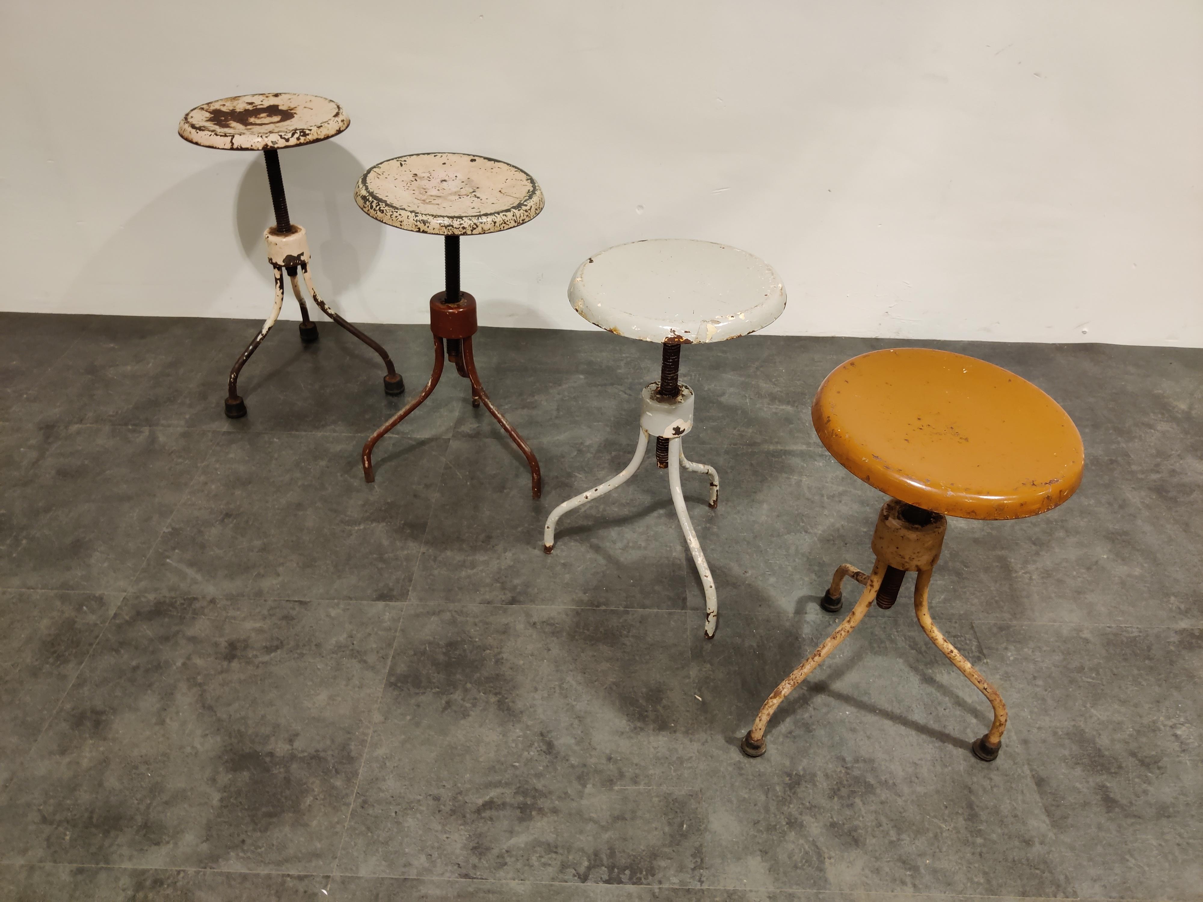 Mid-20th Century Vintage Industrial Stools, Set of 4