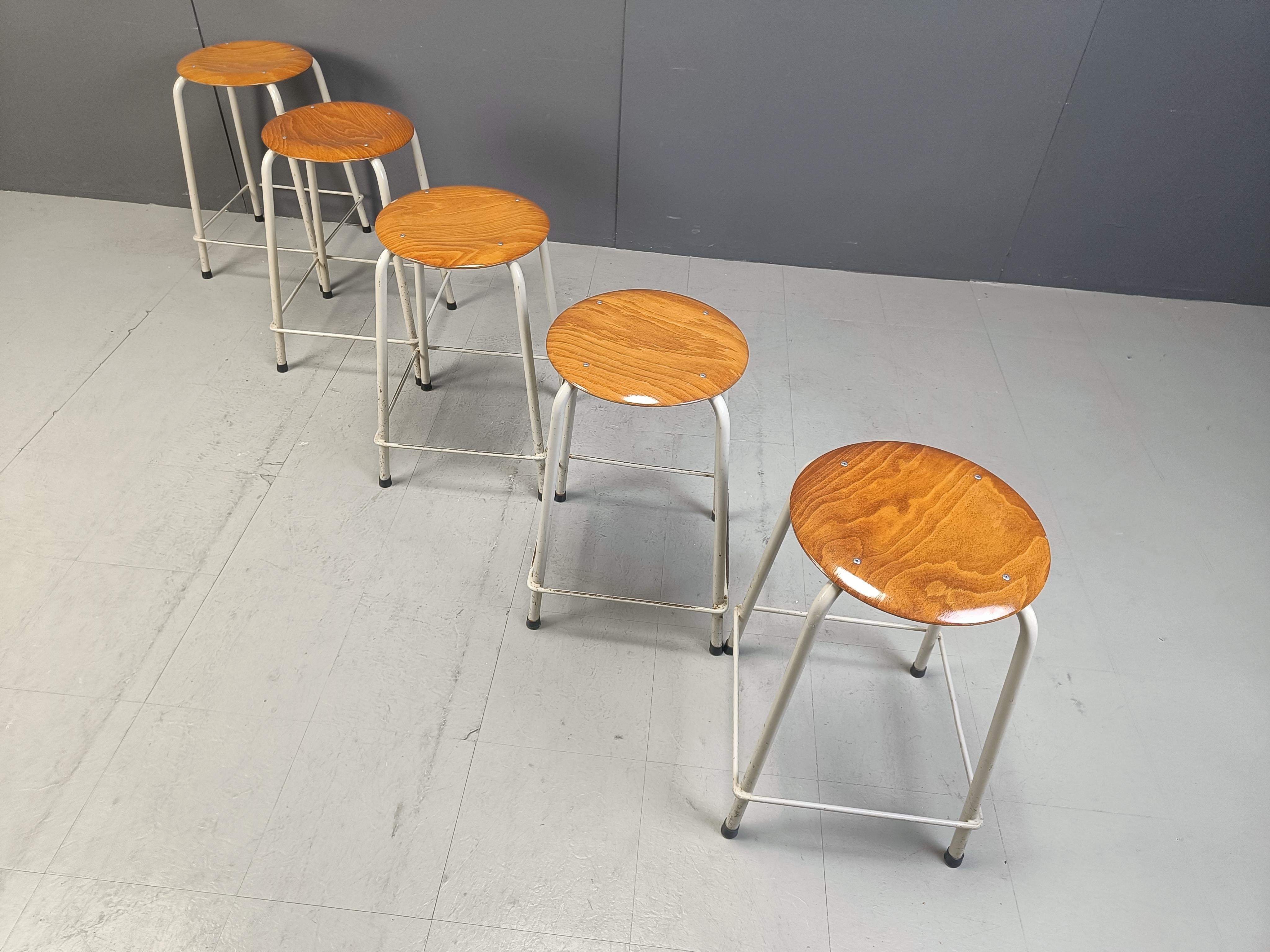 Vintage industrial stools, set of 5 4