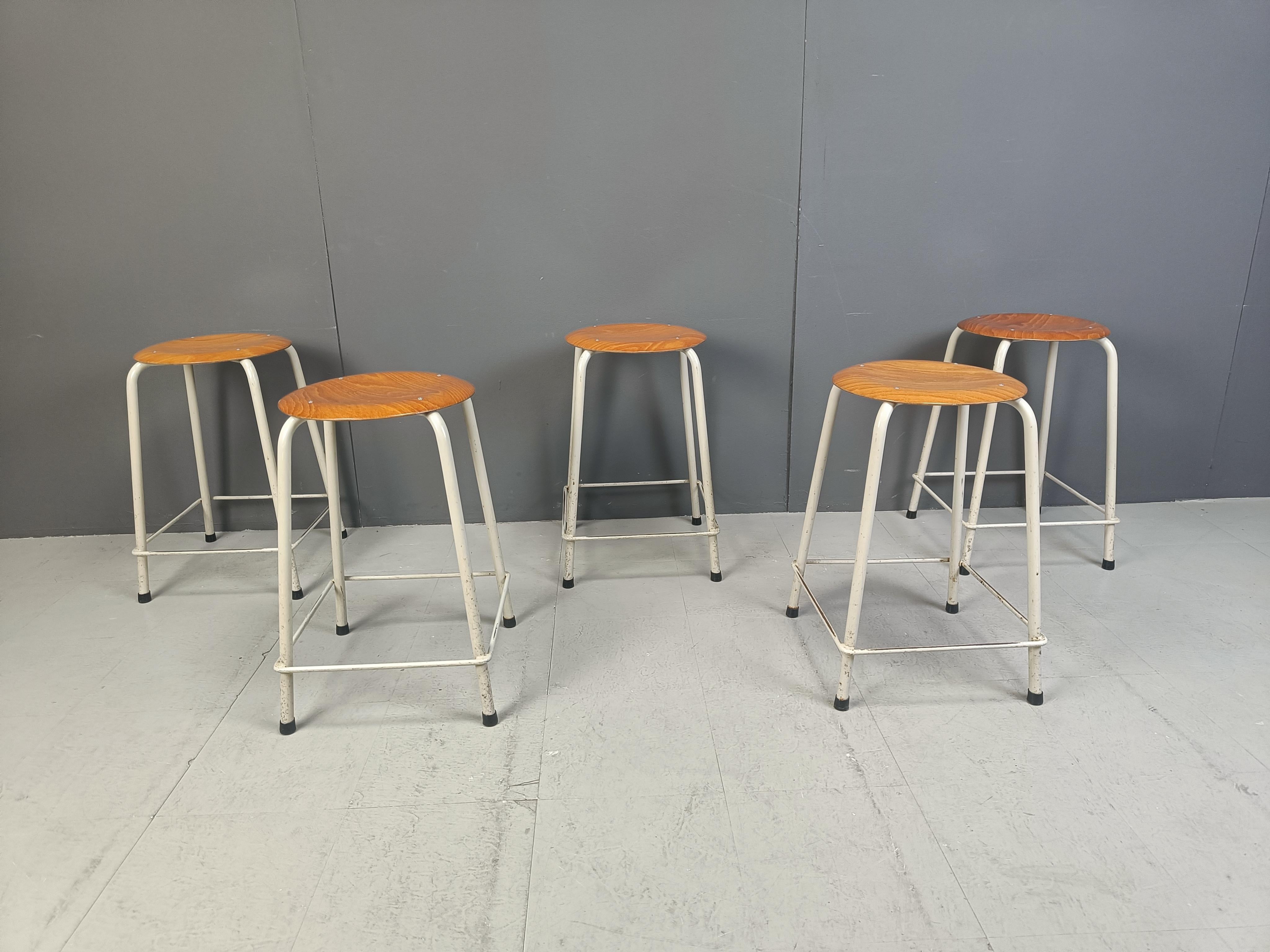 Belgian Vintage industrial stools, set of 5