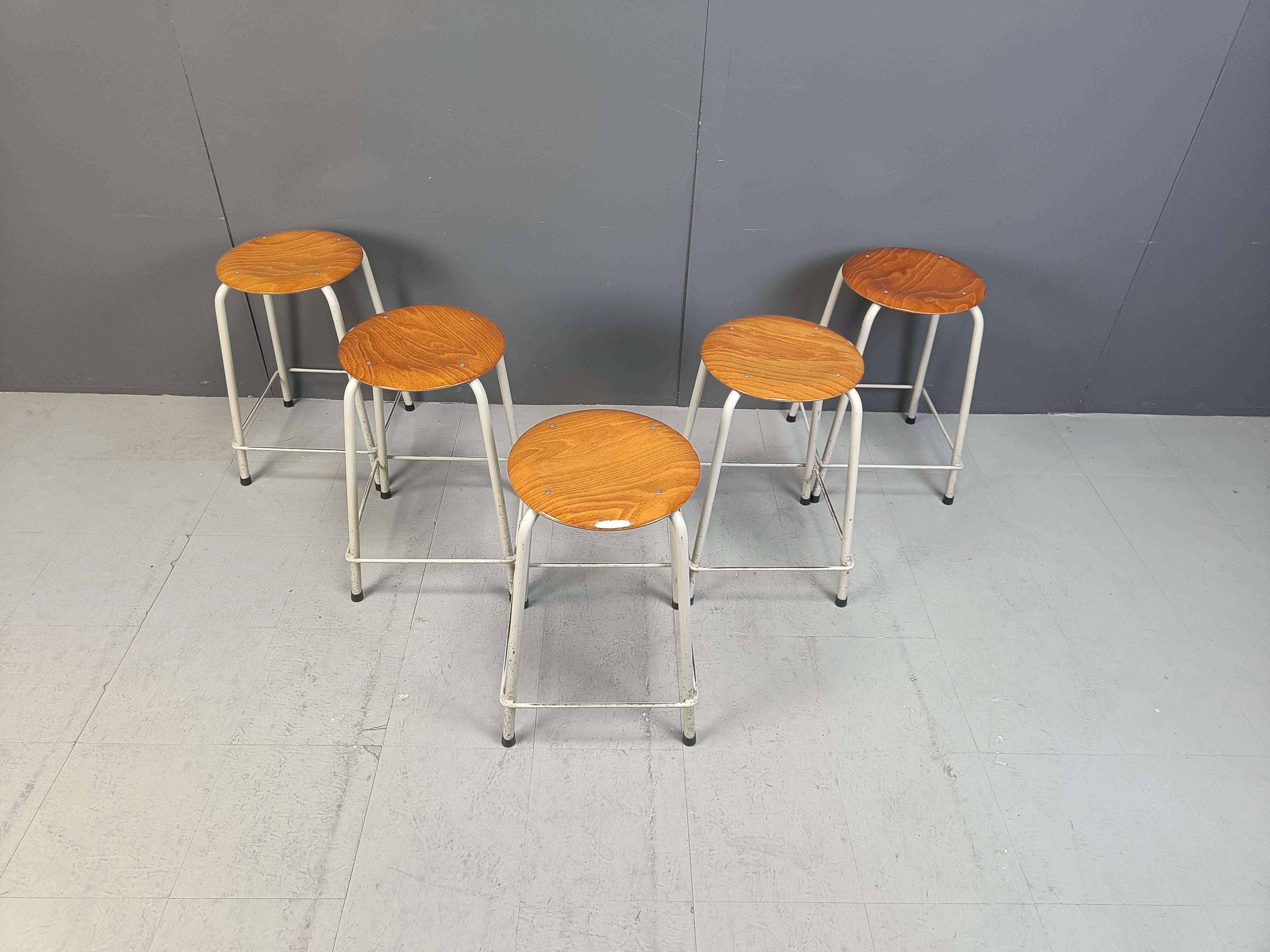 Late 20th Century Vintage industrial stools, set of 5