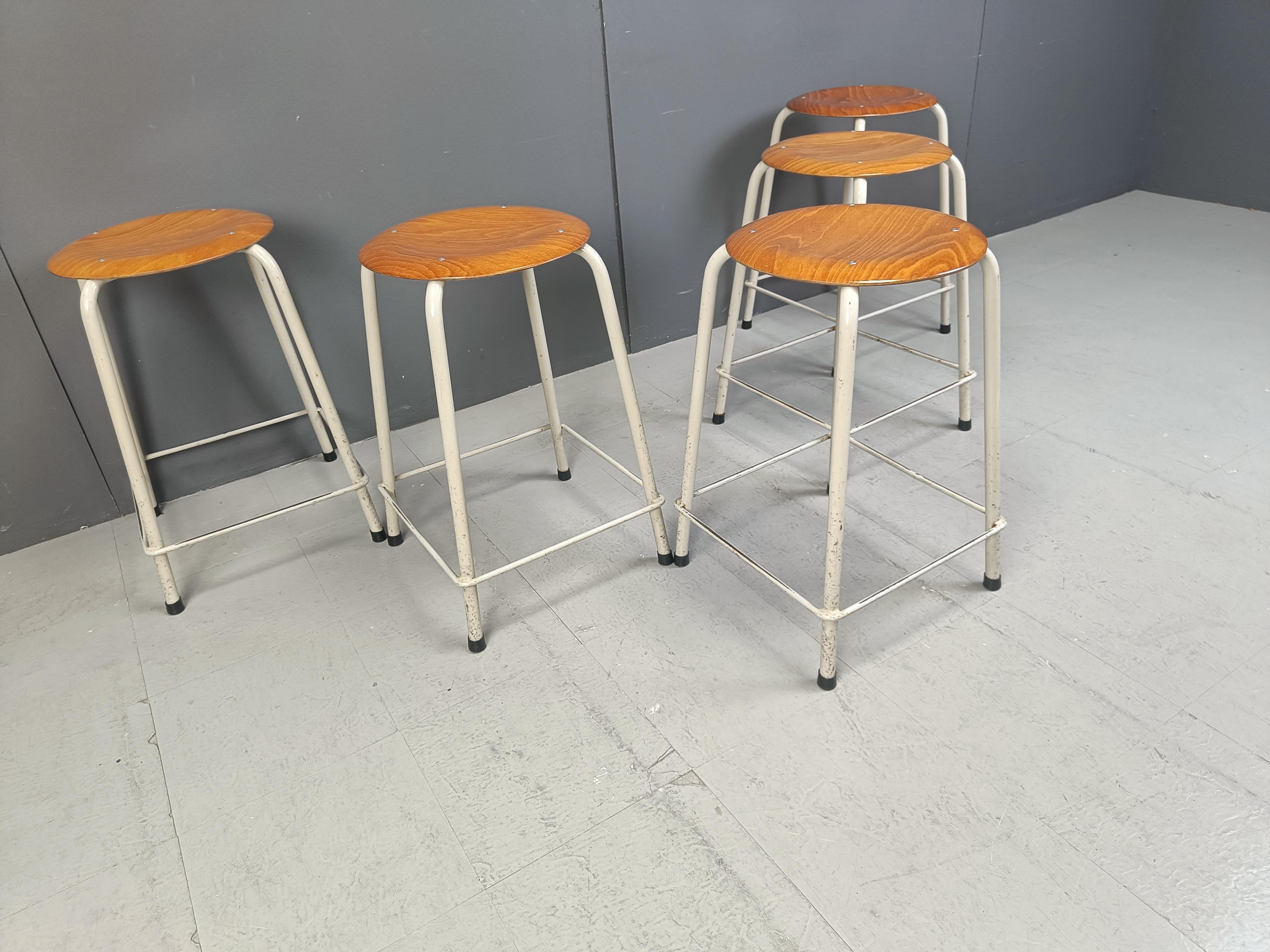 Vintage industrial stools, set of 5 1