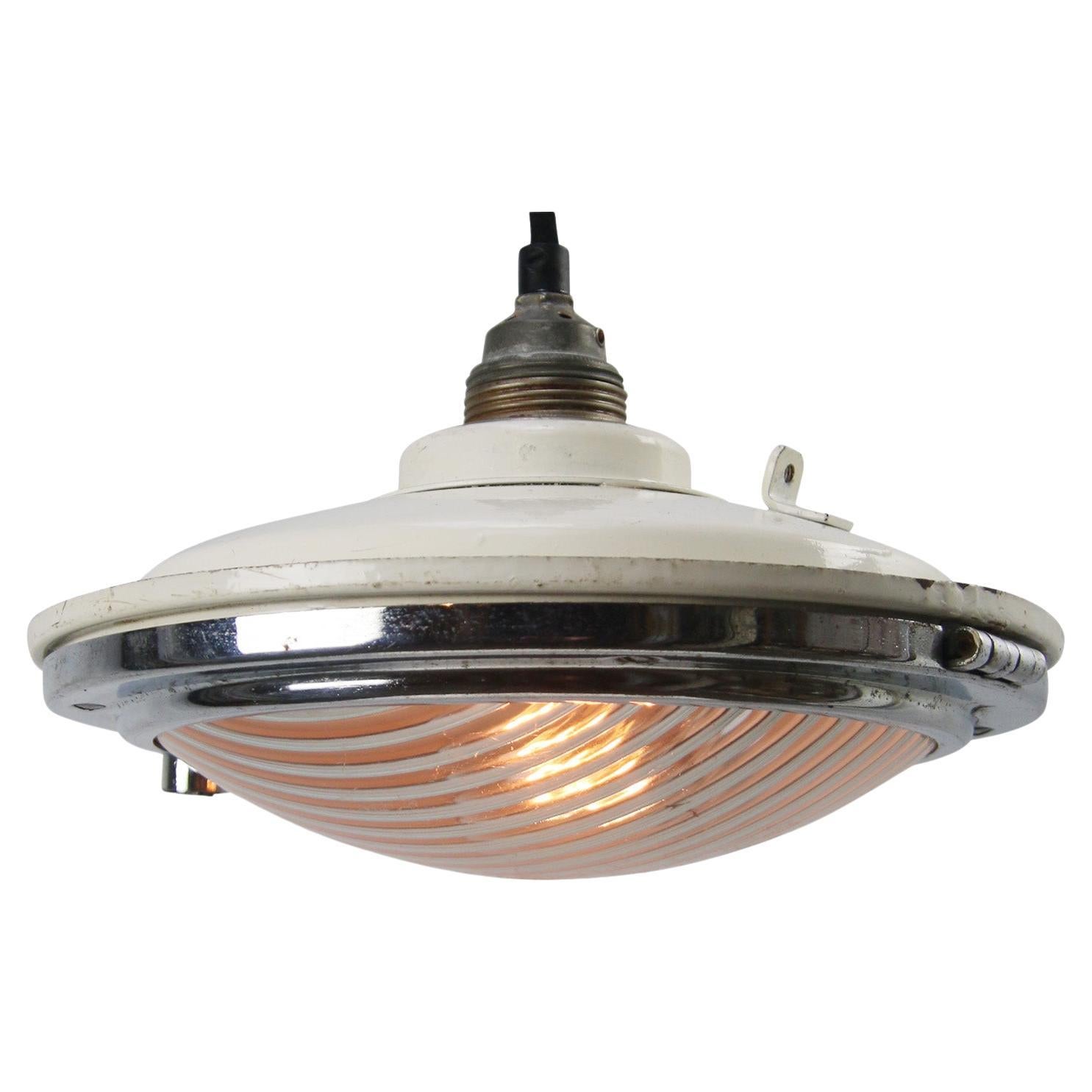 Vintage Industrial Striped Glass Train Pendant Lamp For Sale