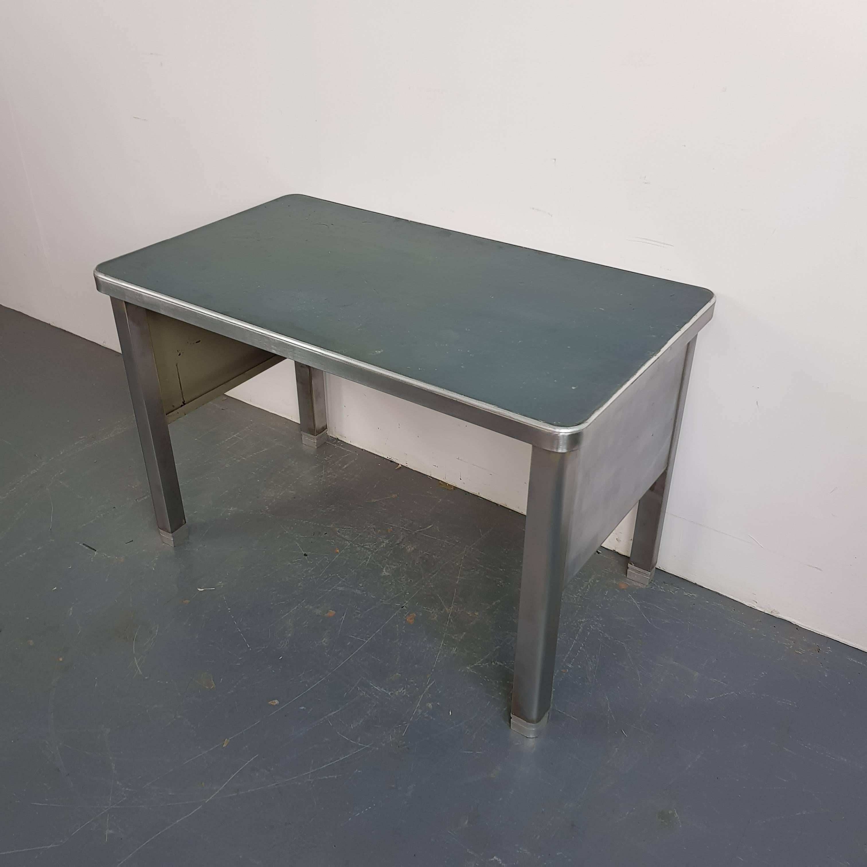 Vintage Industrial Stripped and Polished Steel Desk from 1960 In Good Condition For Sale In Lewes, East Sussex