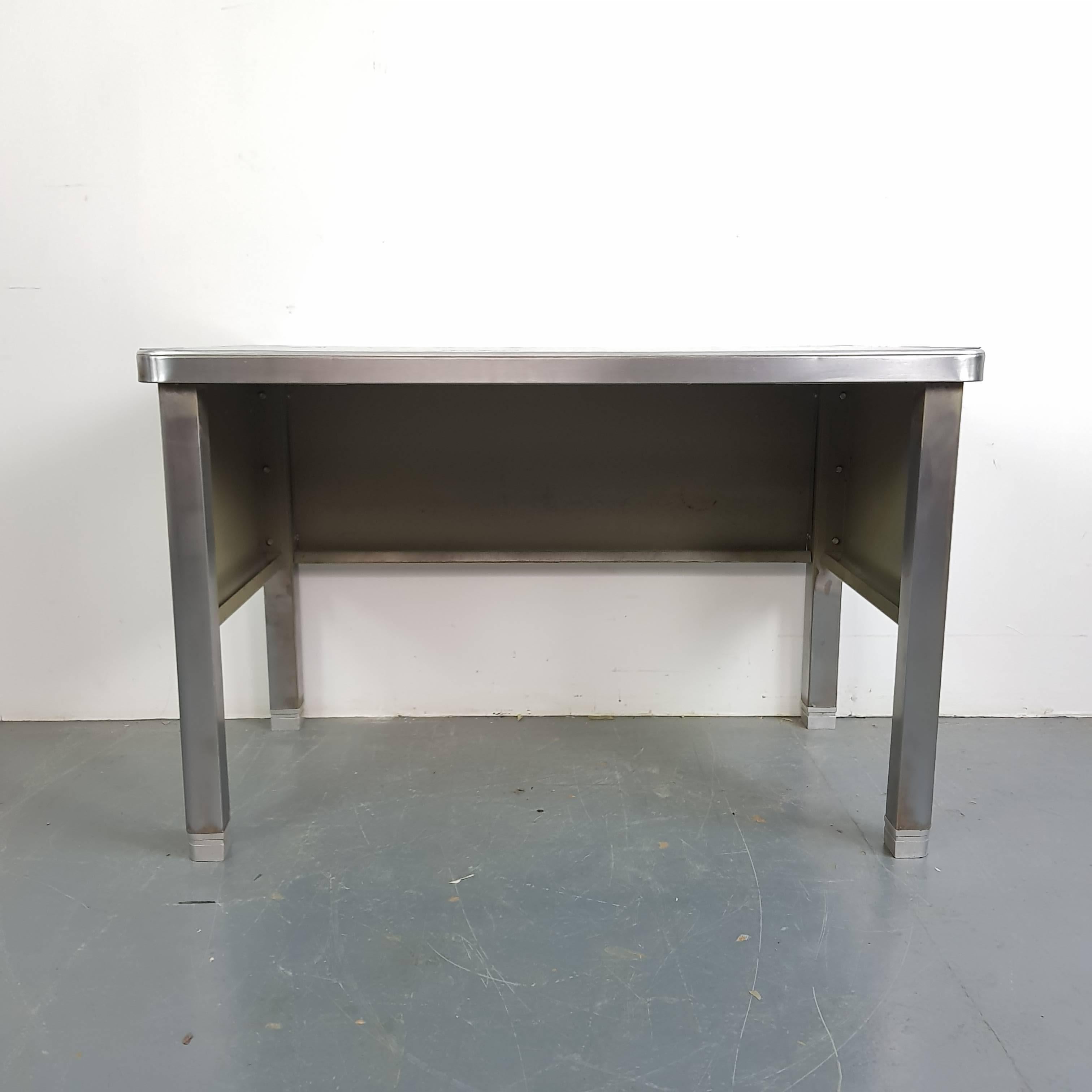20th Century Vintage Industrial Stripped and Polished Steel Desk from 1960 For Sale