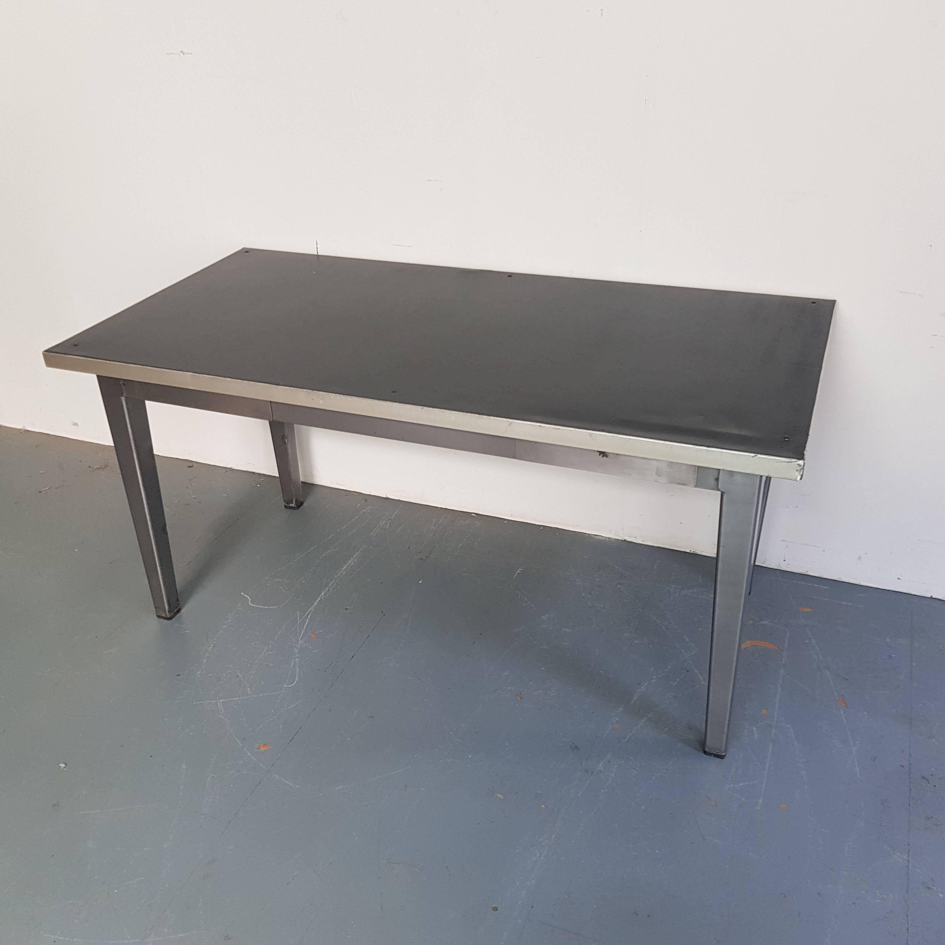 British Vintage Industrial Stripped and Polished Steel Table