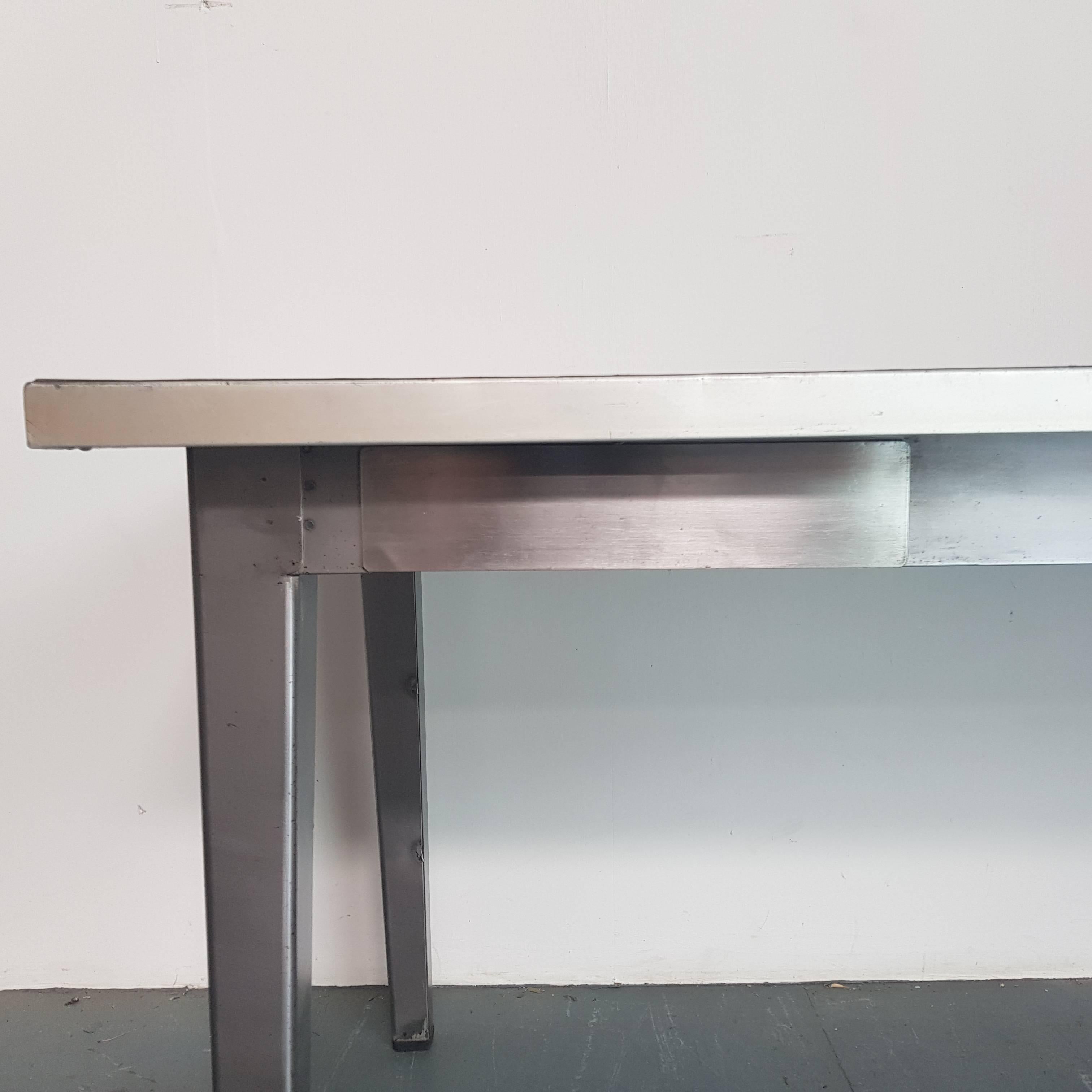 Vintage Industrial Stripped and Polished Steel Table In Good Condition In Lewes, East Sussex