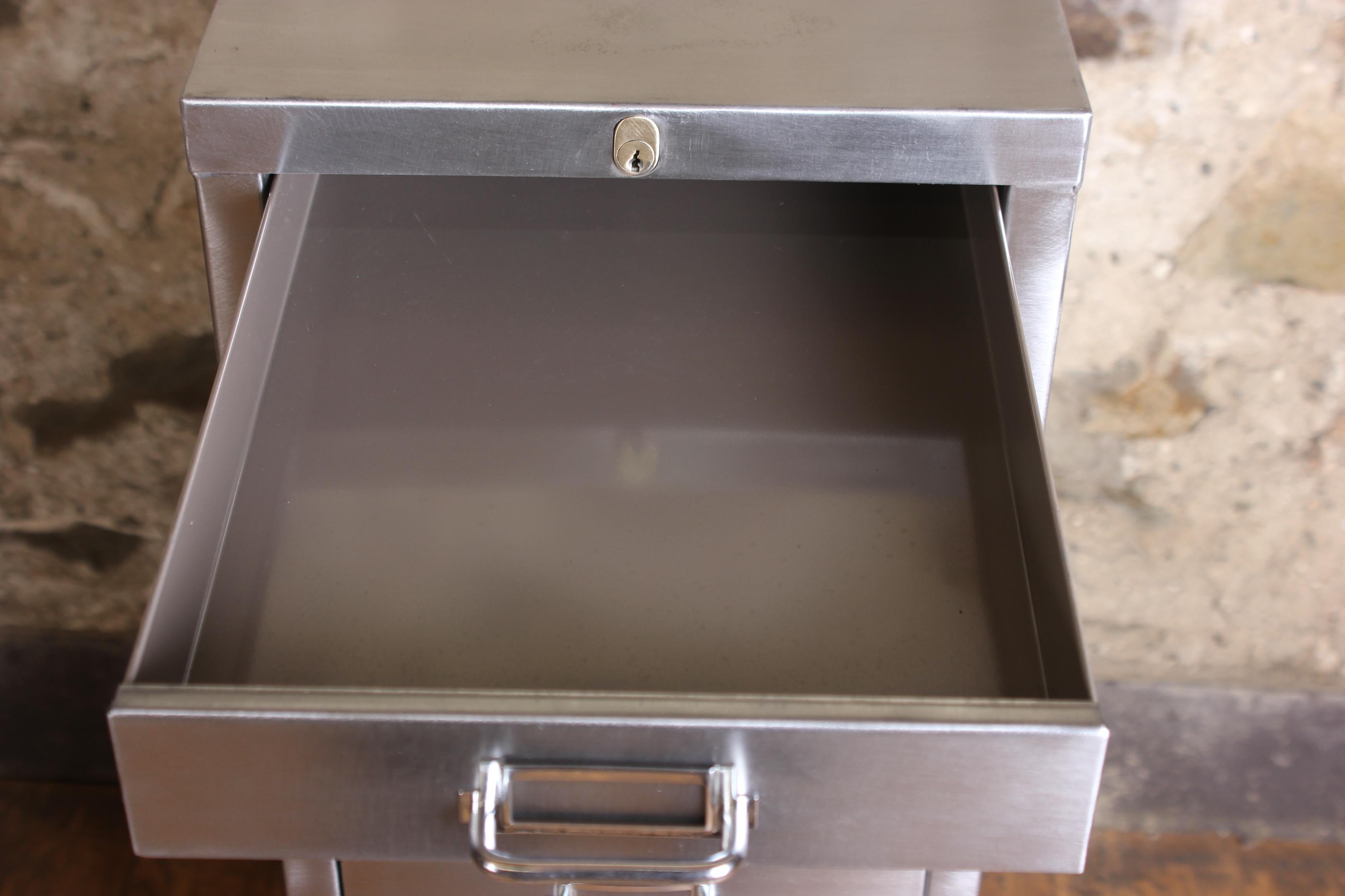 Machine-Made Vintage Industrial Stripped Metal 15-Drawer Filing Cabinet
