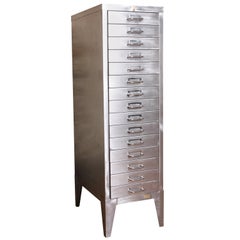 Vintage Industrial Stripped Metal 15-Drawer Filing Cabinet