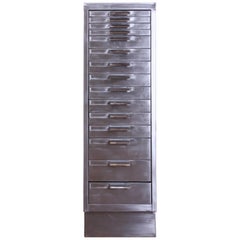 Vintage Industrial Stripped Metal 15-Drawer Filing Cabinet
