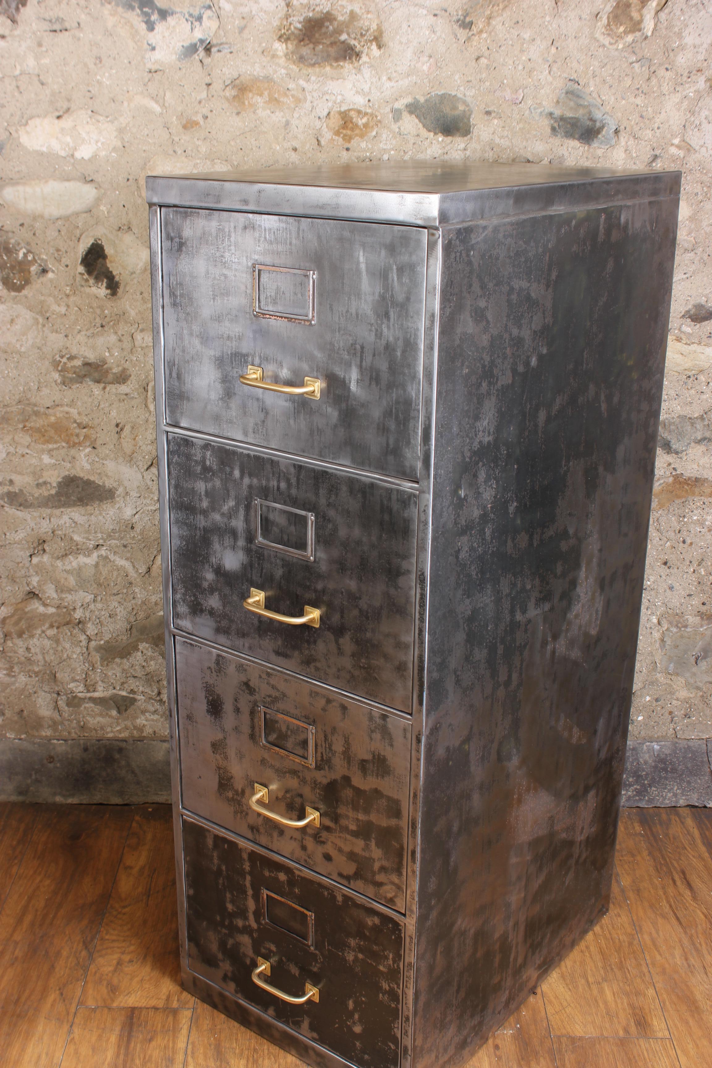 Vintage Industrial Stripped Metal 4-Drawer Filing Cabinet 3