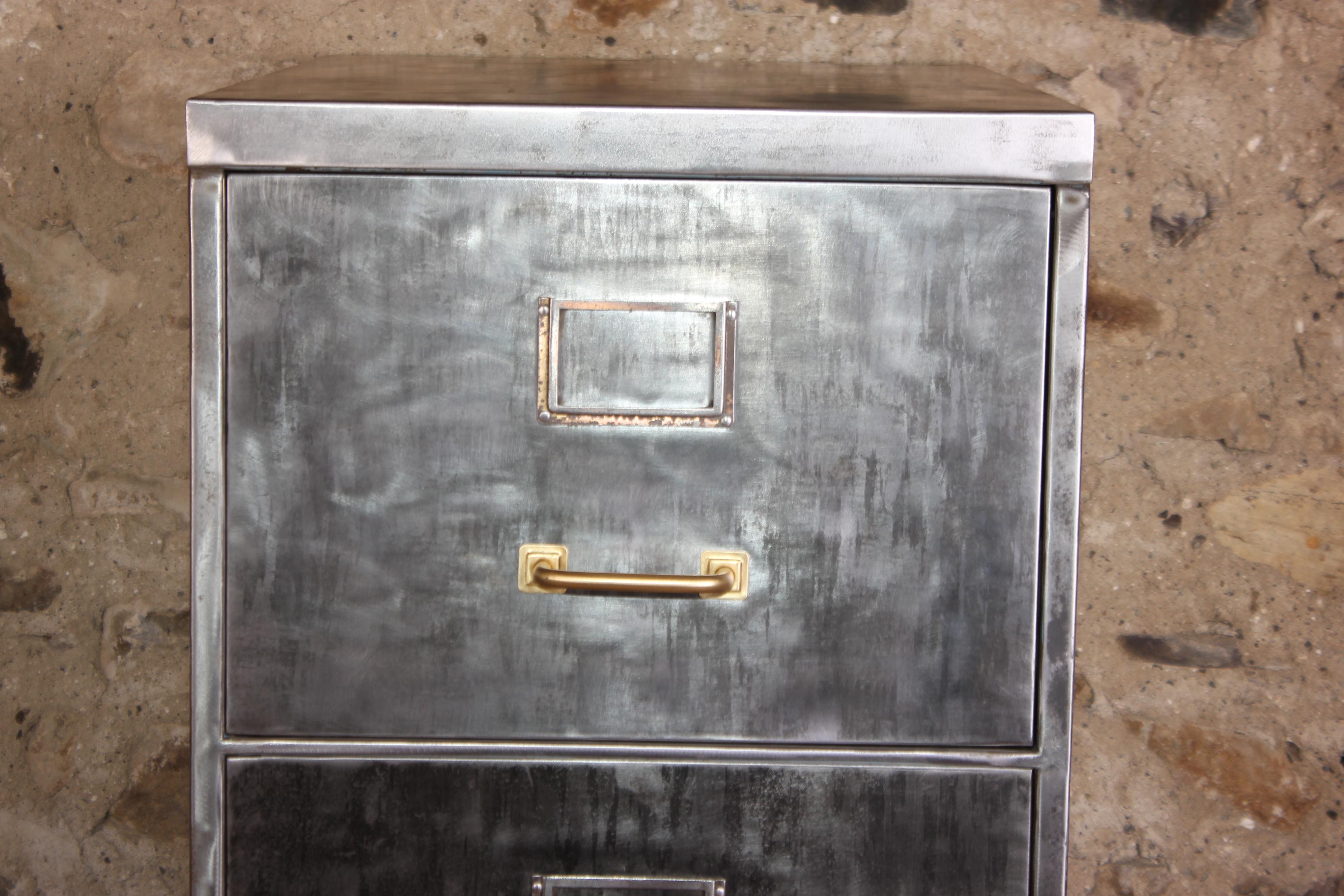 Machine-Made Vintage Industrial Stripped Metal 4-Drawer Filing Cabinet