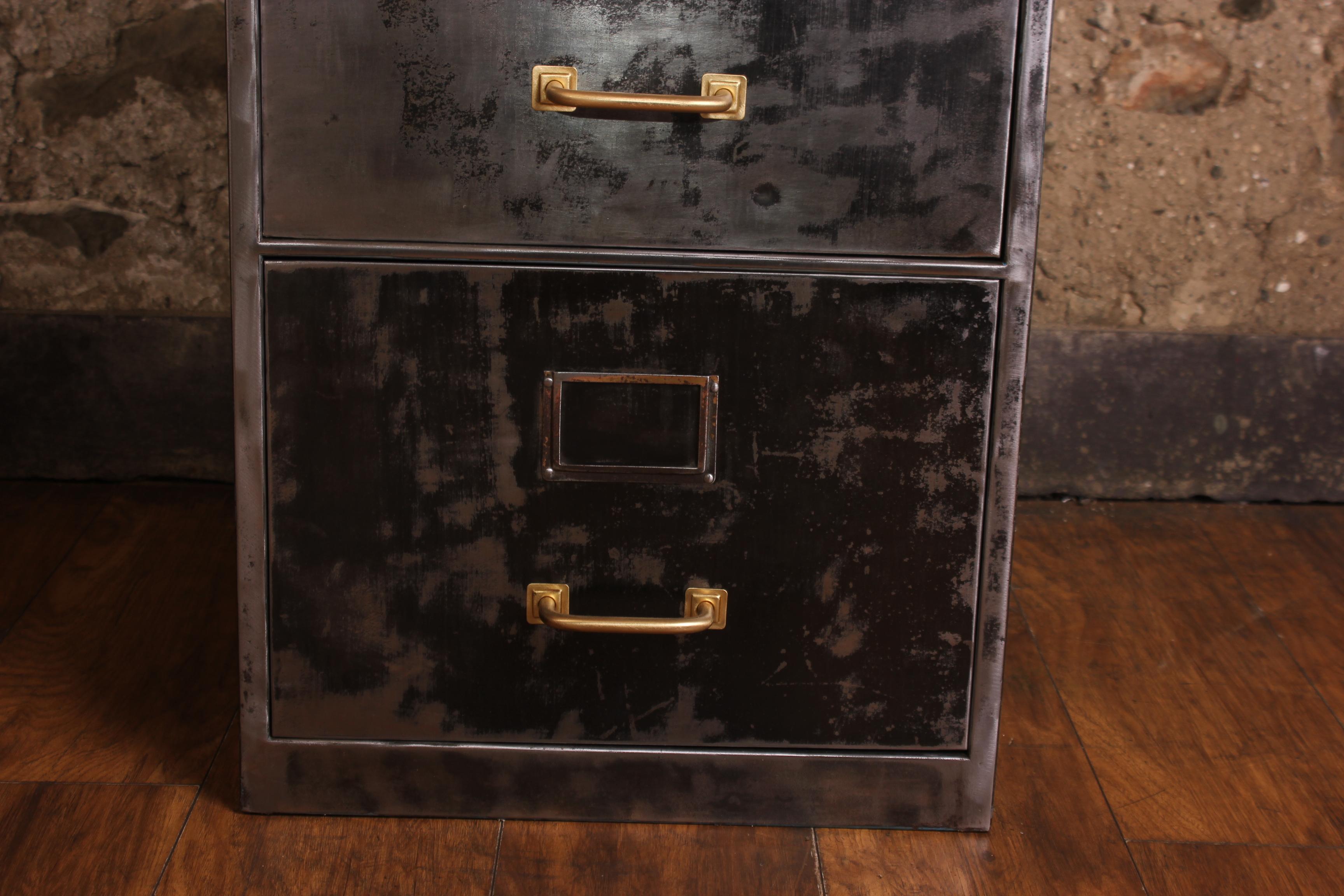 Steel Vintage Industrial Stripped Metal 4-Drawer Filing Cabinet
