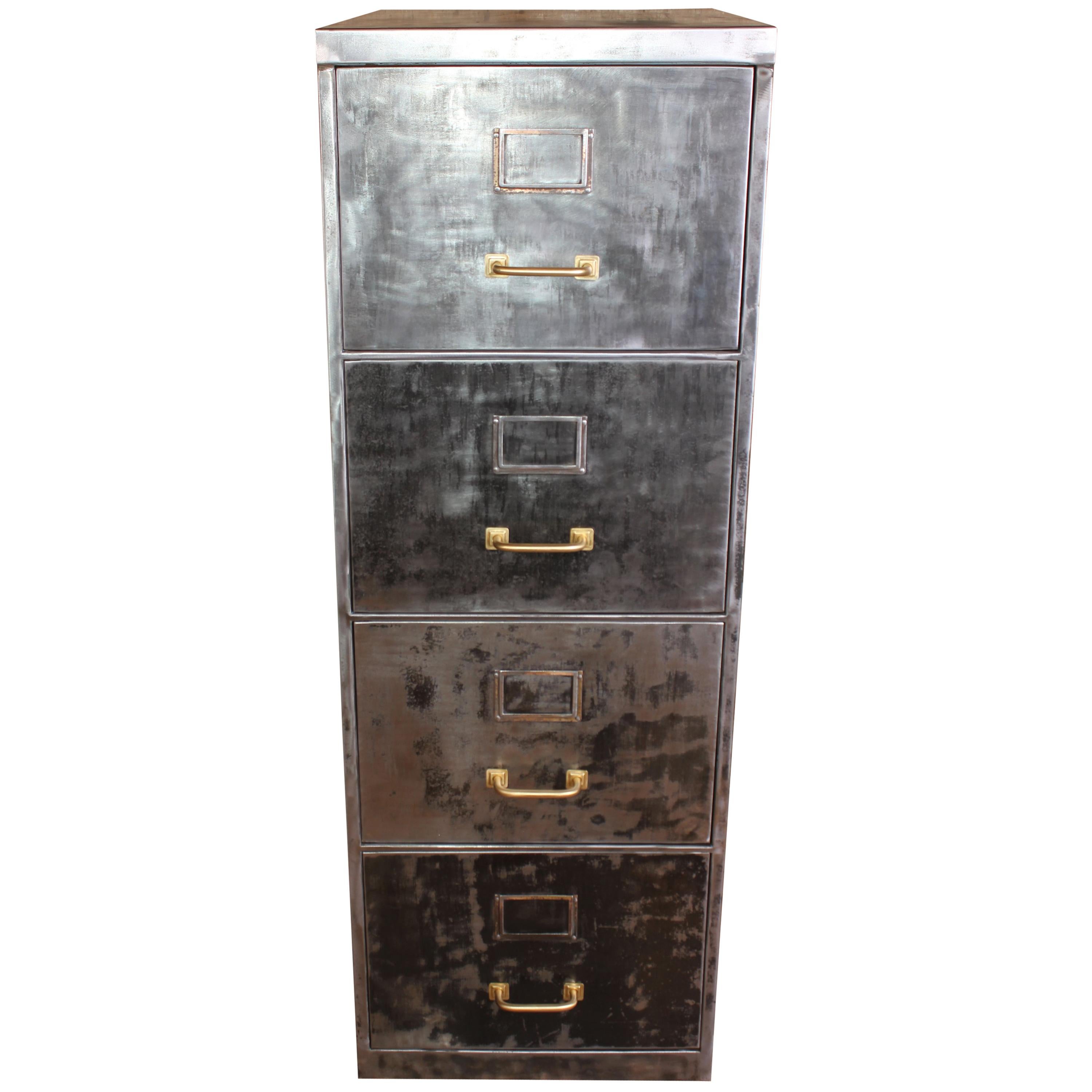 Vintage Industrial Stripped Metal 4-Drawer Filing Cabinet