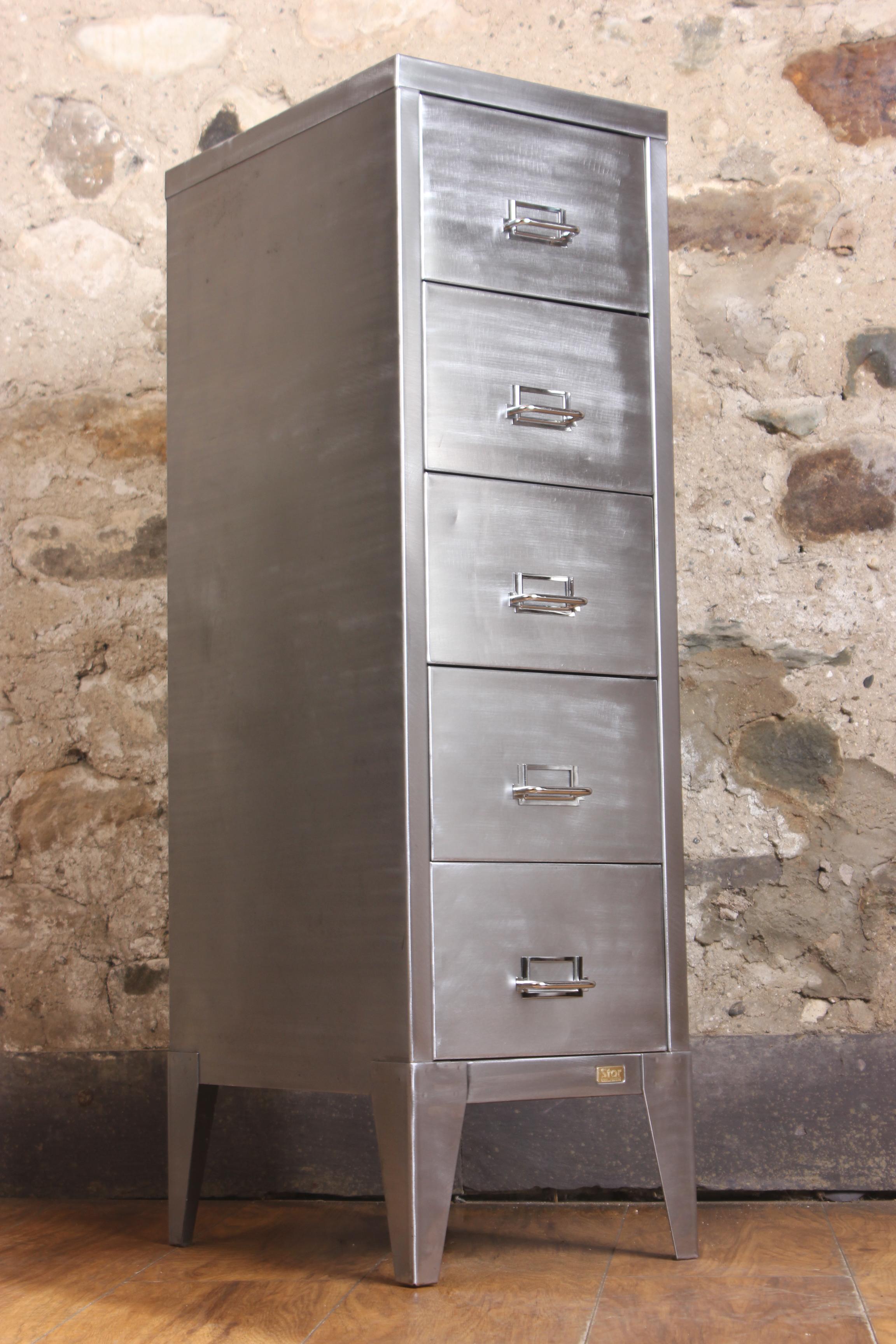 Mid-20th Century Vintage Industrial Stripped Metal 5-Drawer Filing Cabinet