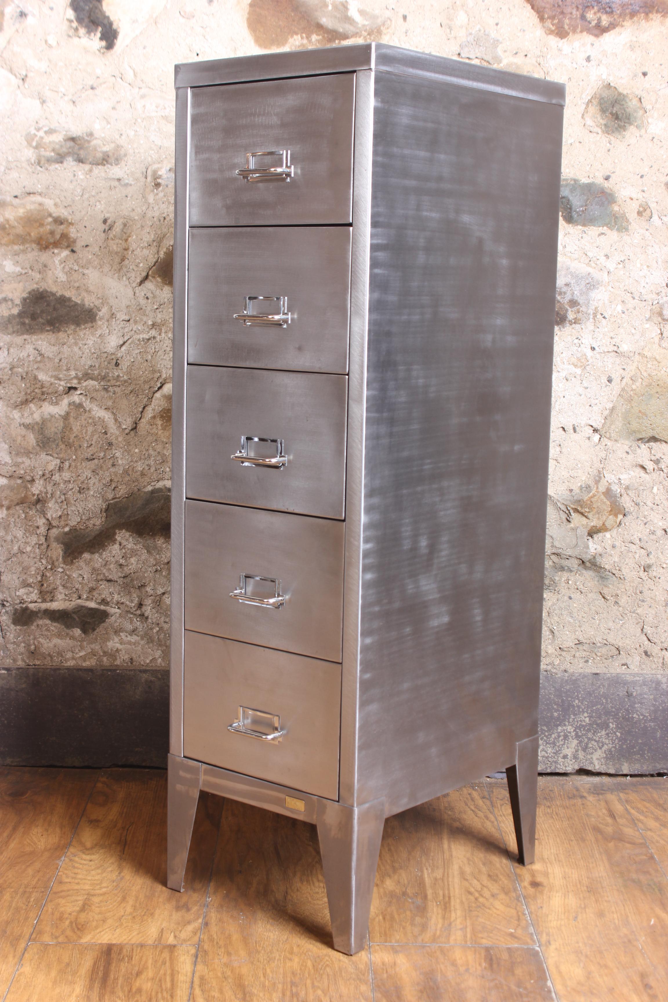 Steel Vintage Industrial Stripped Metal 5-Drawer Filing Cabinet