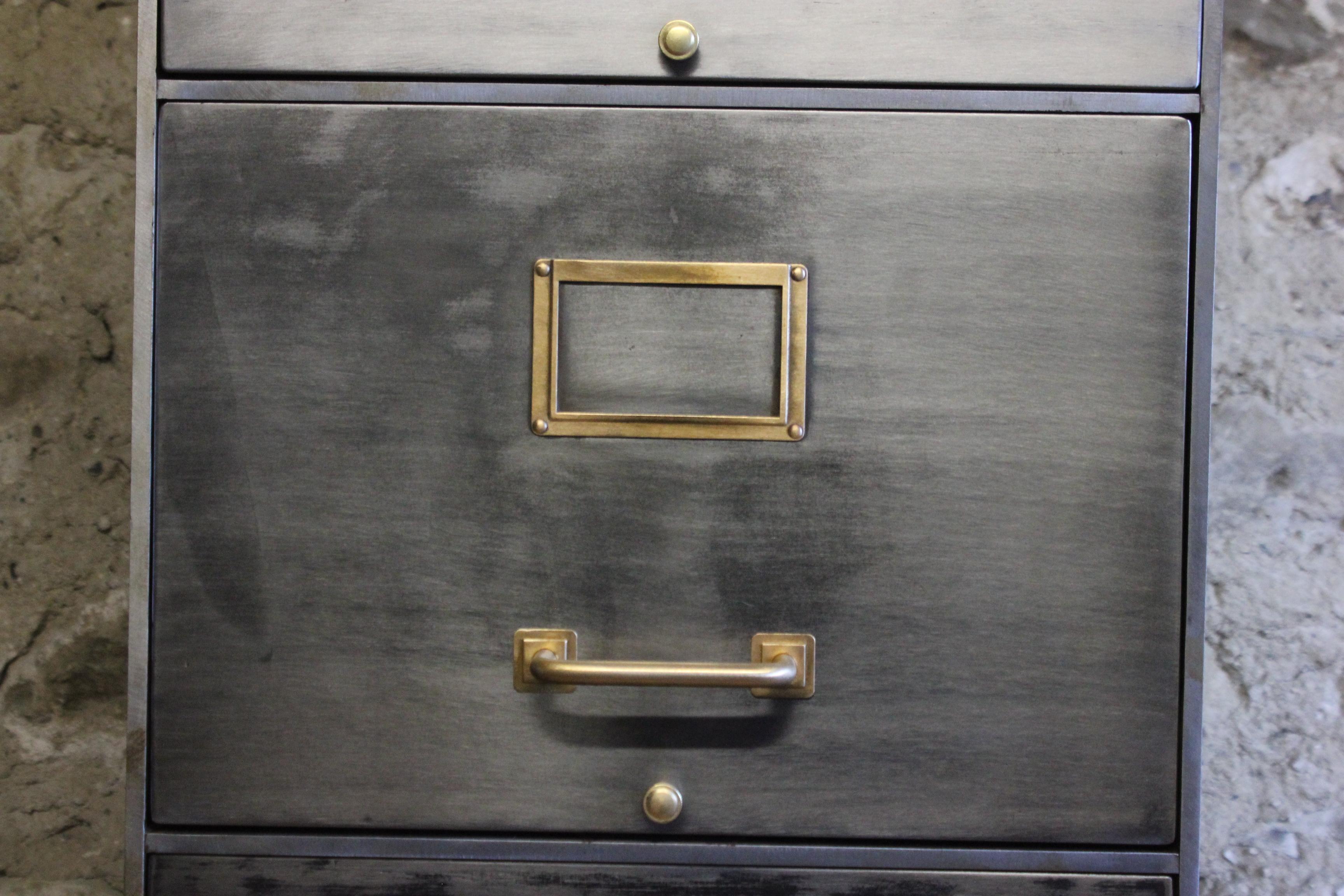Machine-Made Vintage Industrial Stripped Metal Filing Cabinet