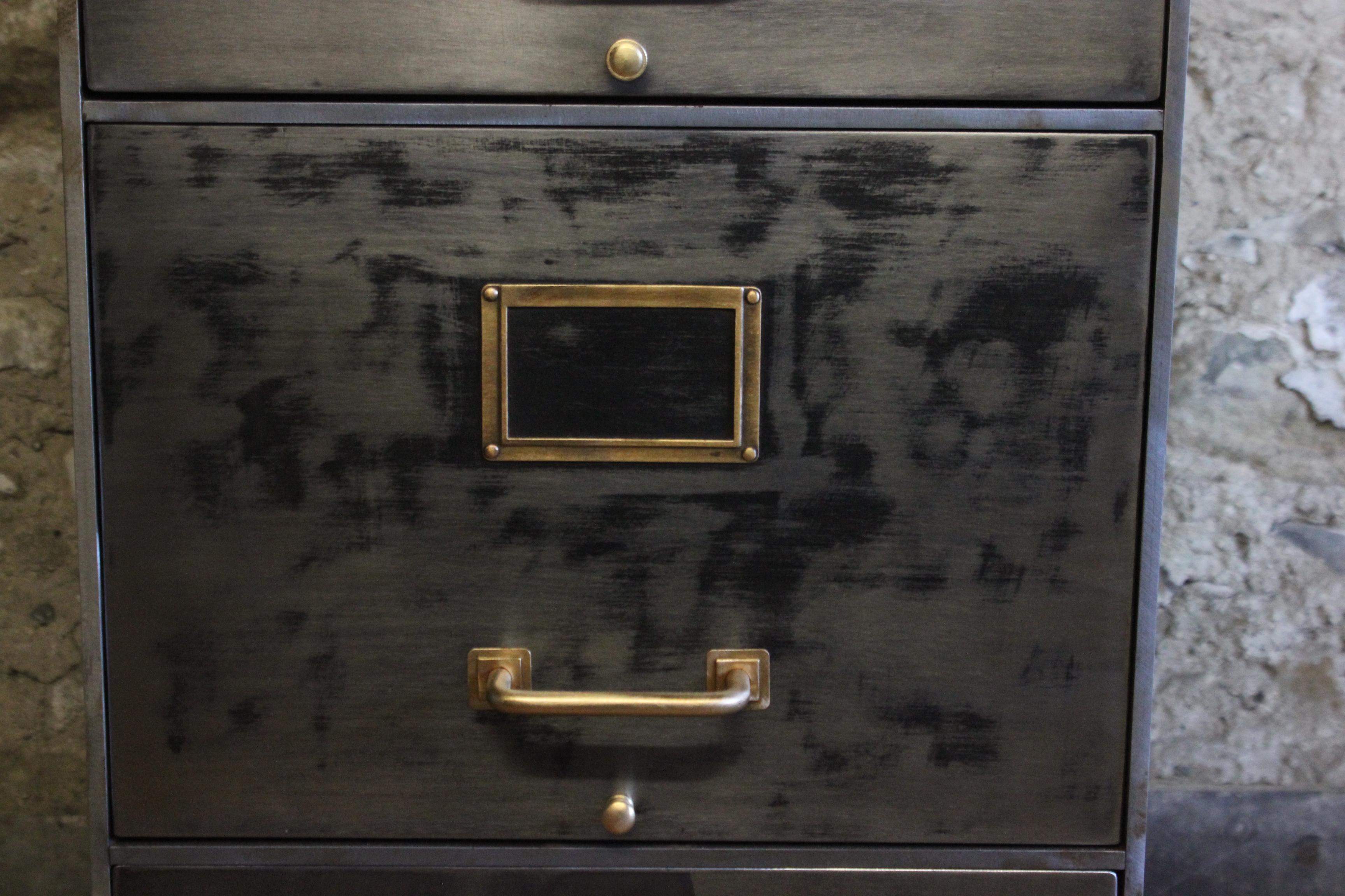Vintage Industrial Stripped Metal Filing Cabinet In Good Condition In Bangor, Gwynedd