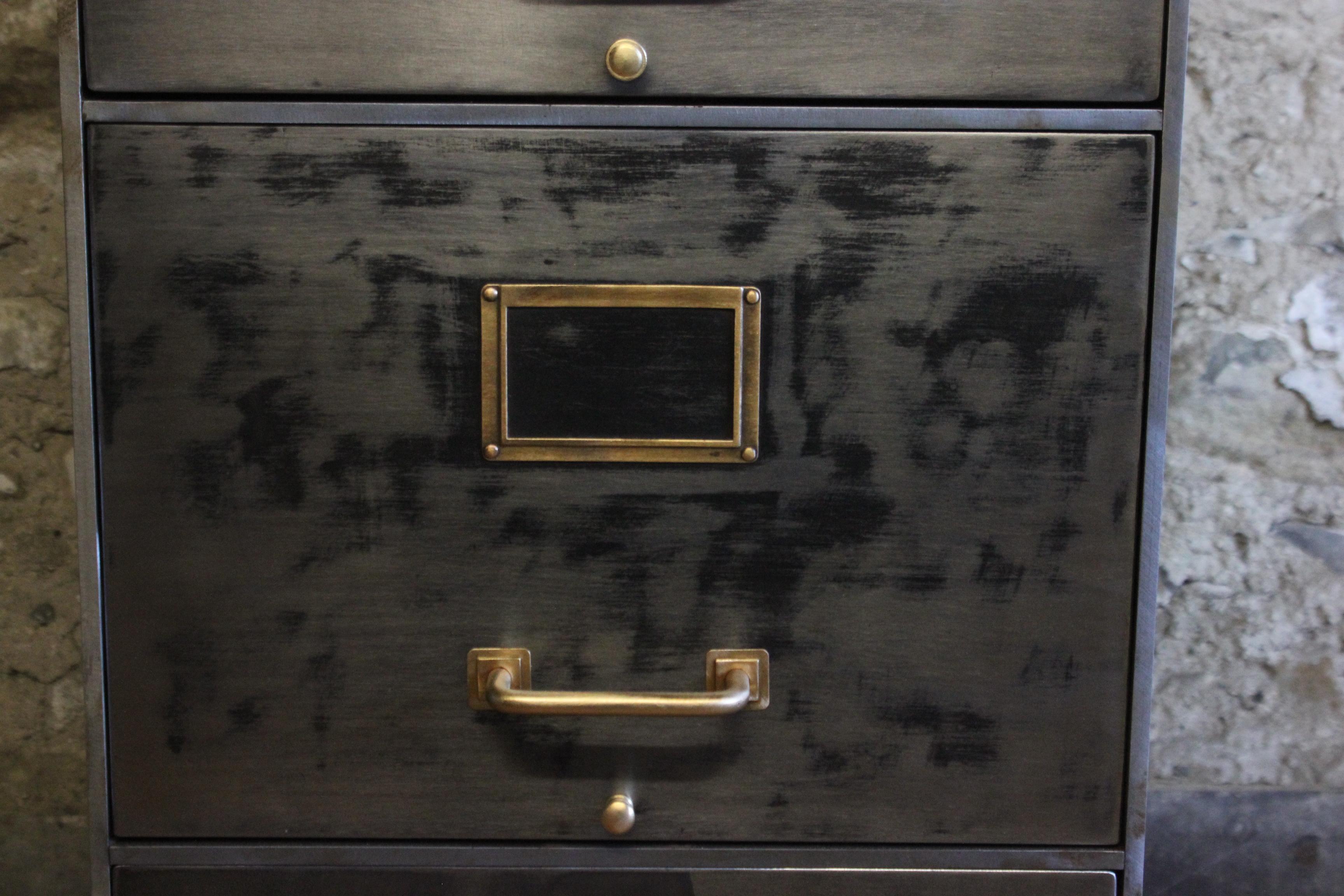 Machine-Made Vintage Industrial Stripped Metal Filing Cabinet