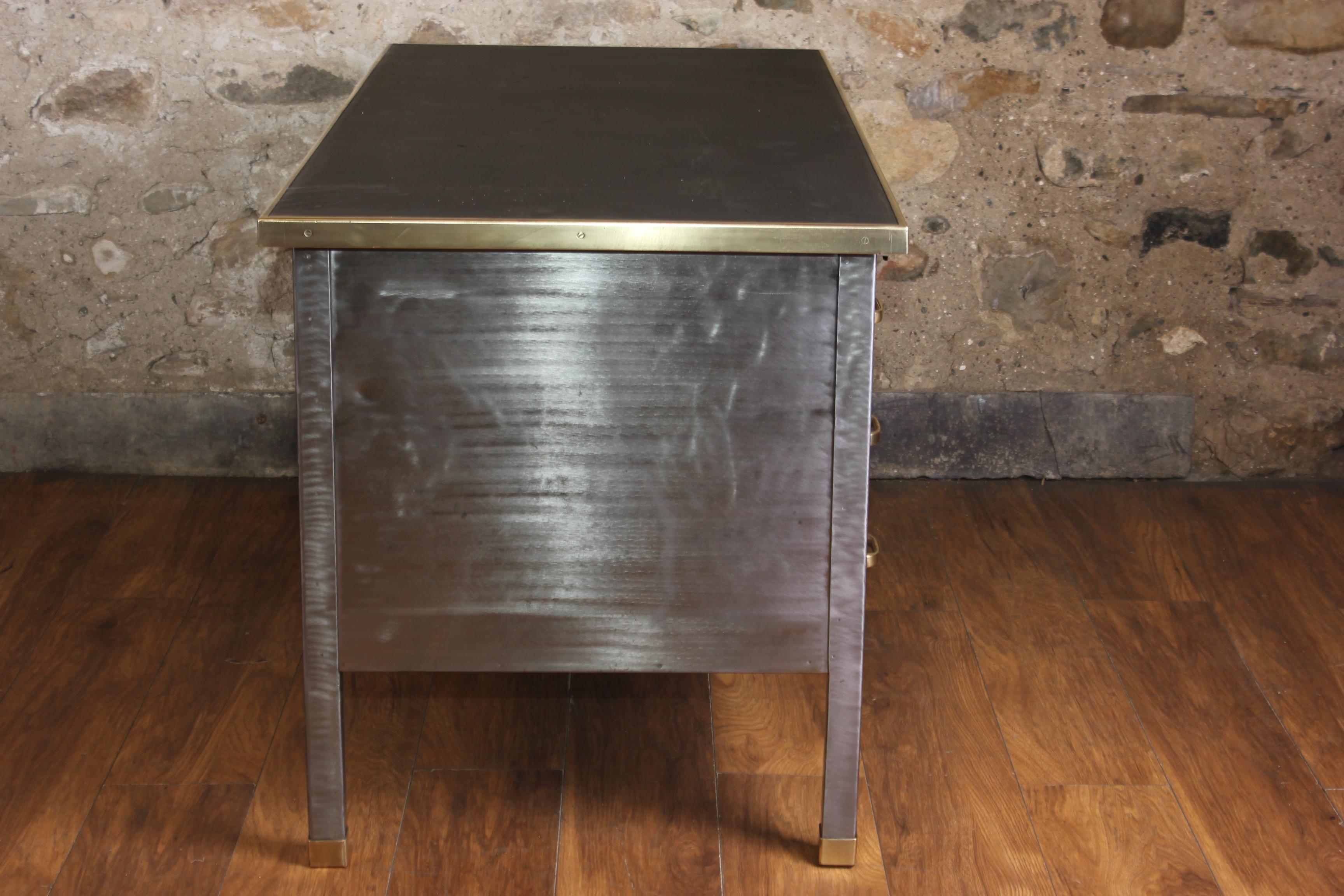 Vintage Industrial Stripped Metal Twin Pedestal Tanker Desk Office Desk 1