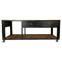 Vintage Industrial Style Black Pine Workbench Kitchen Island Centrepiece