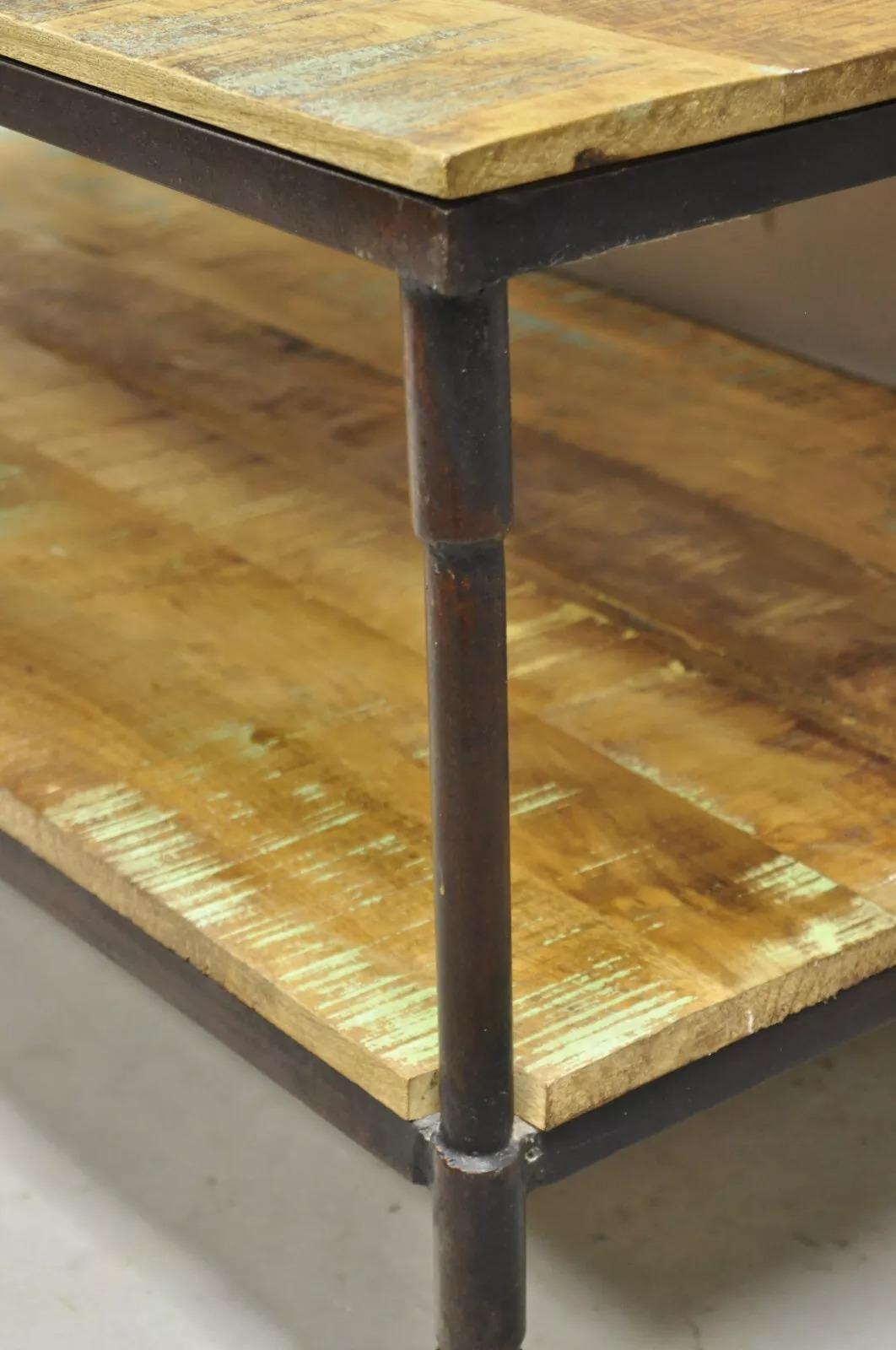 Vintage Industrial Style Cast Iron and Distressed Reclaimed Wood Coffee Table For Sale 5
