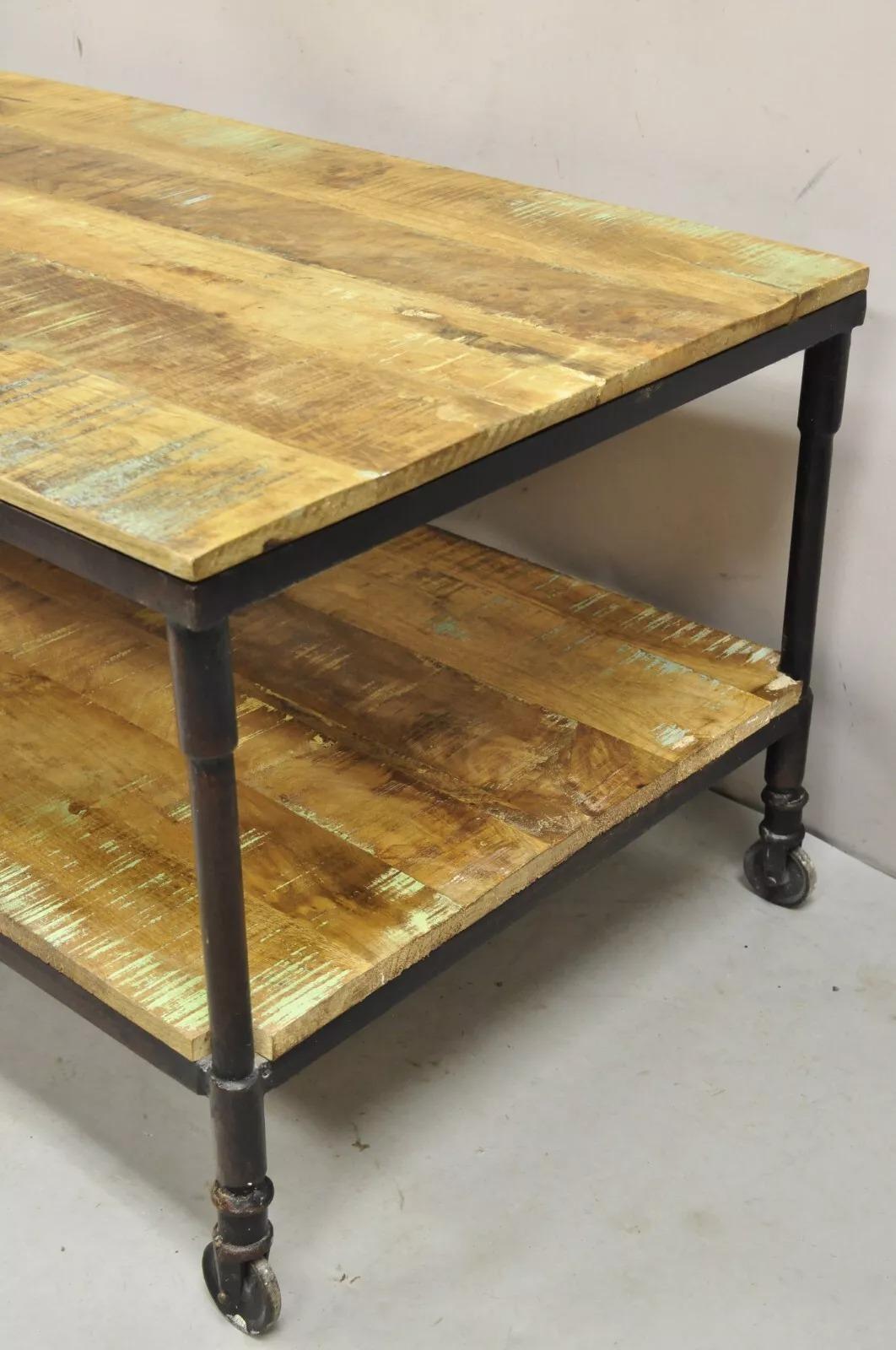 20th Century Vintage Industrial Style Cast Iron and Distressed Reclaimed Wood Coffee Table For Sale