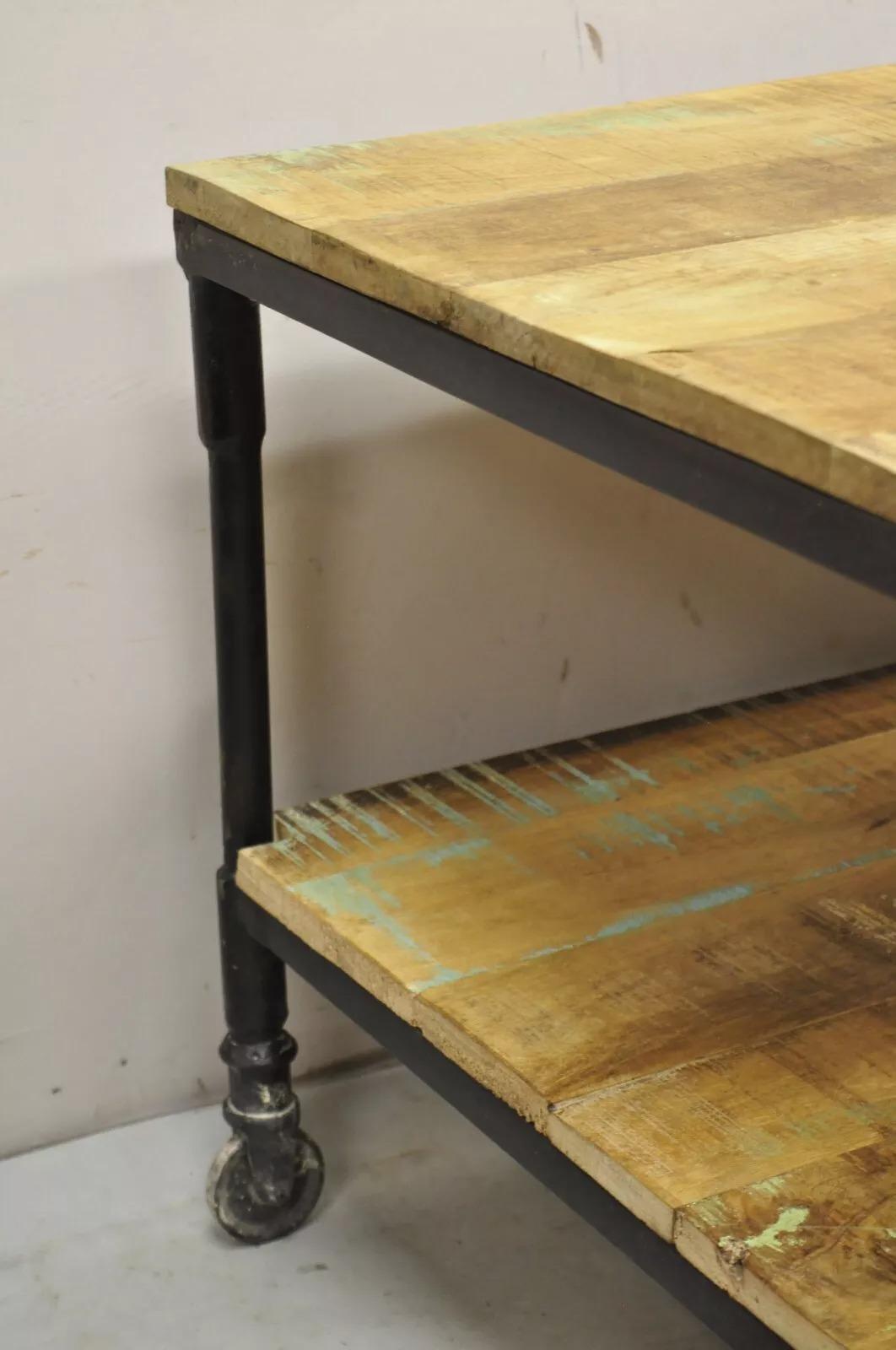 Vintage Industrial Style Cast Iron and Distressed Reclaimed Wood Coffee Table For Sale 1