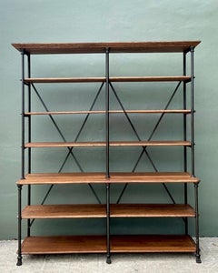 Vintage Industrial Style Metal and Wood Plank Etagere