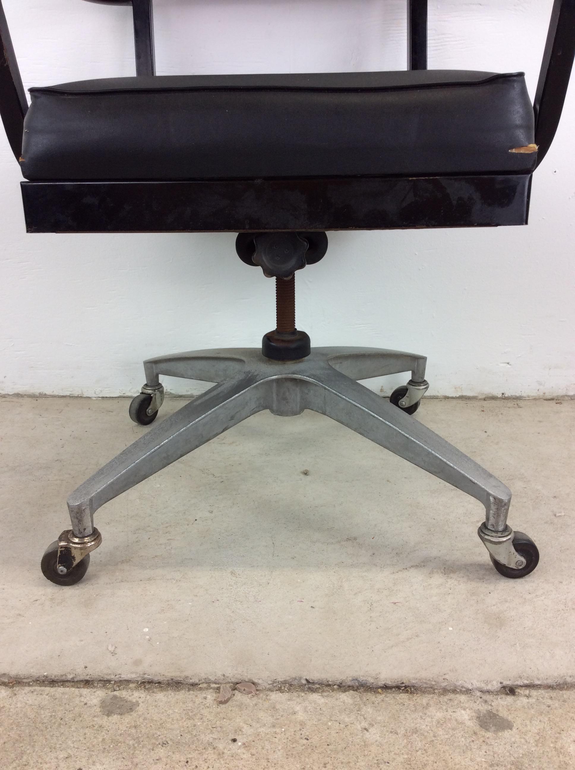 Vintage Industrial Style Office Chair with Black Vinyl For Sale 4