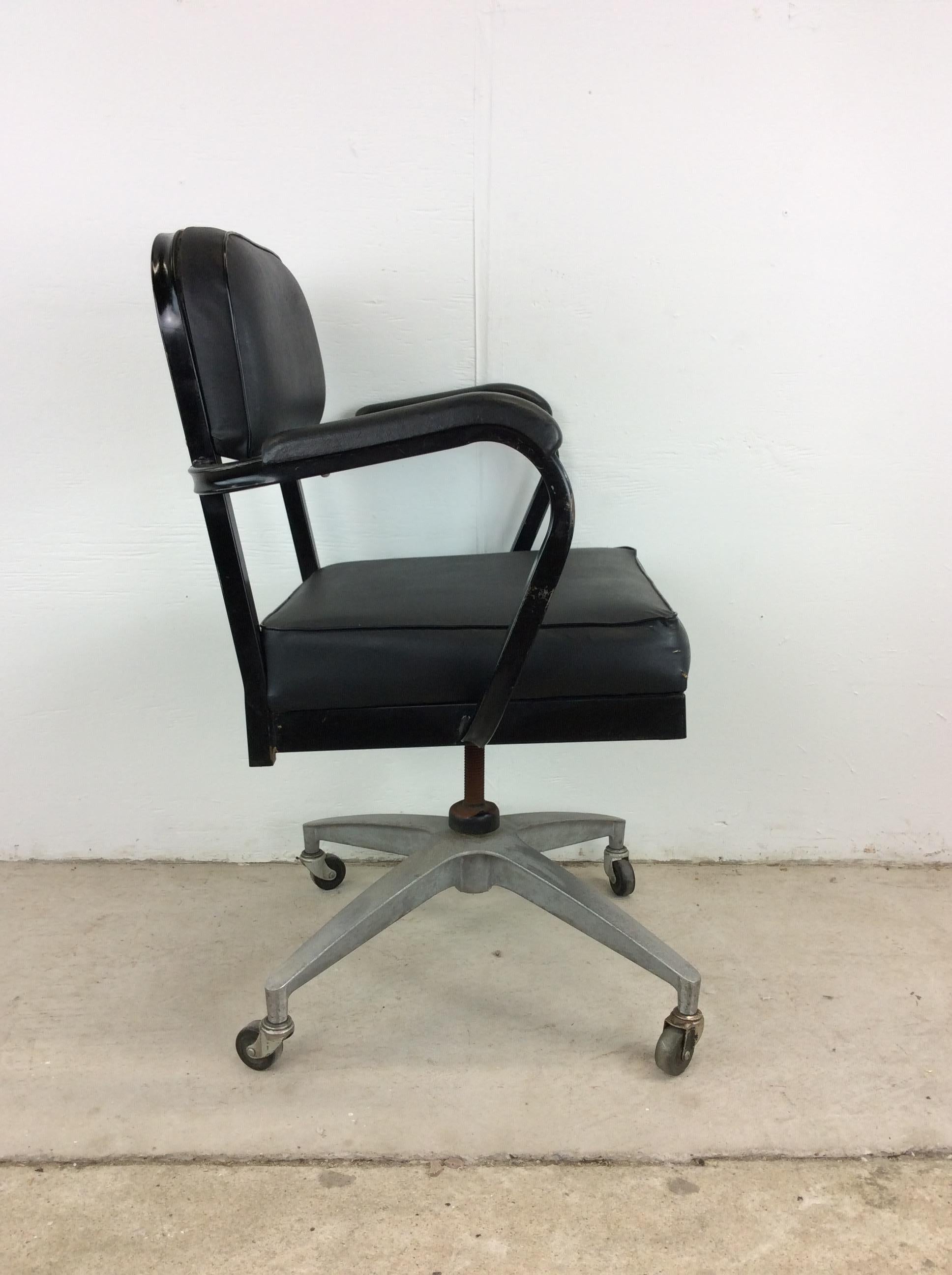 Vintage Industrial Style Office Chair with Black Vinyl For Sale 6