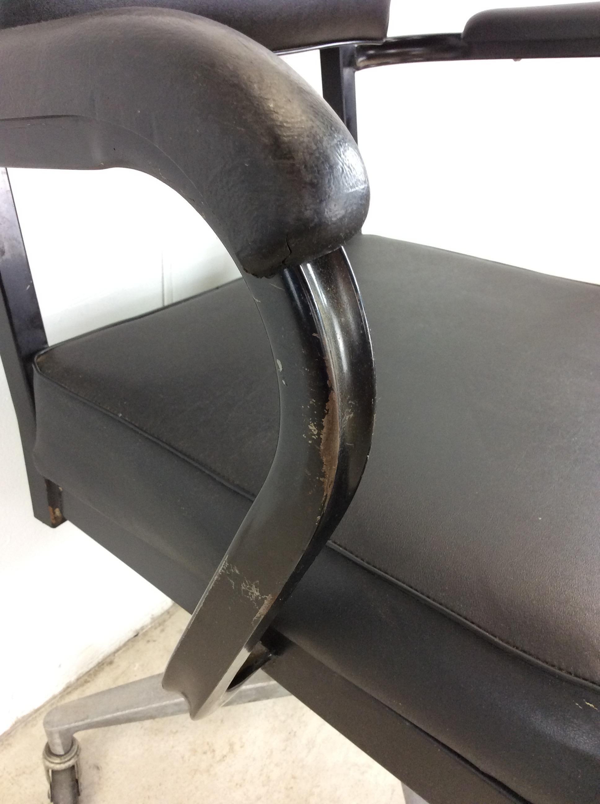 Vintage Industrial Style Office Chair with Black Vinyl For Sale 8