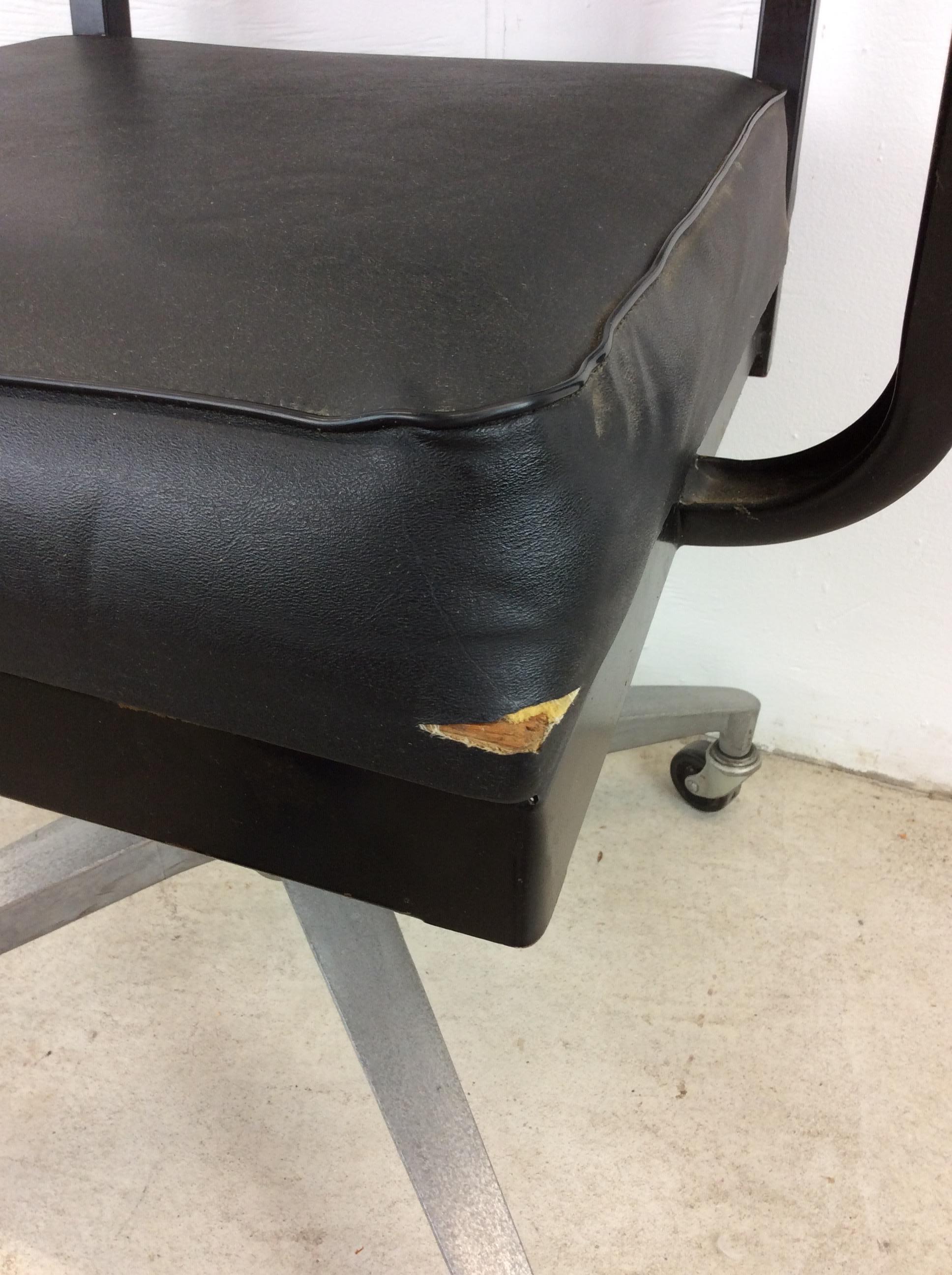 Vintage Industrial Style Office Chair with Black Vinyl For Sale 11