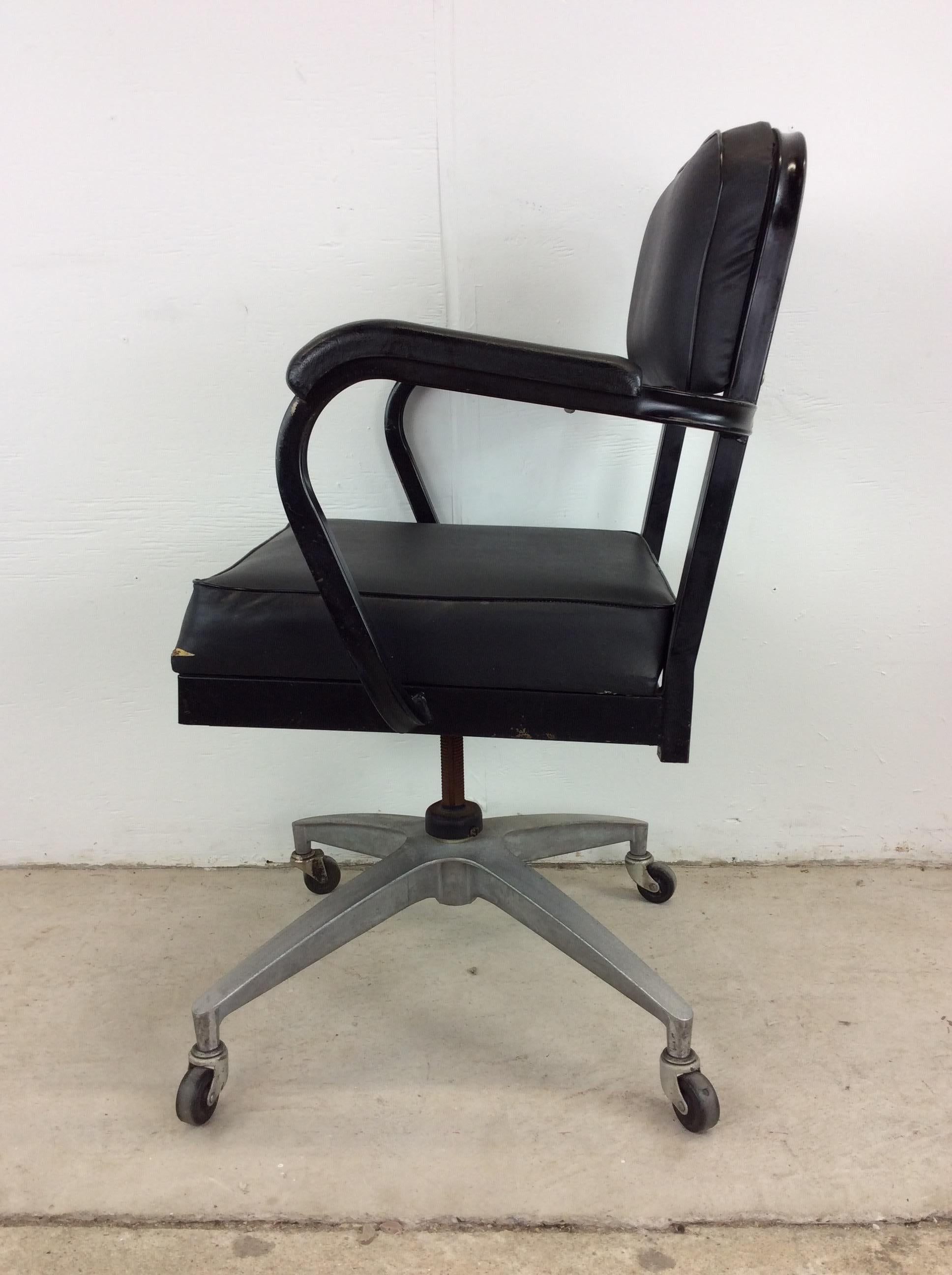Mid-Century Modern Vintage Industrial Style Office Chair with Black Vinyl For Sale