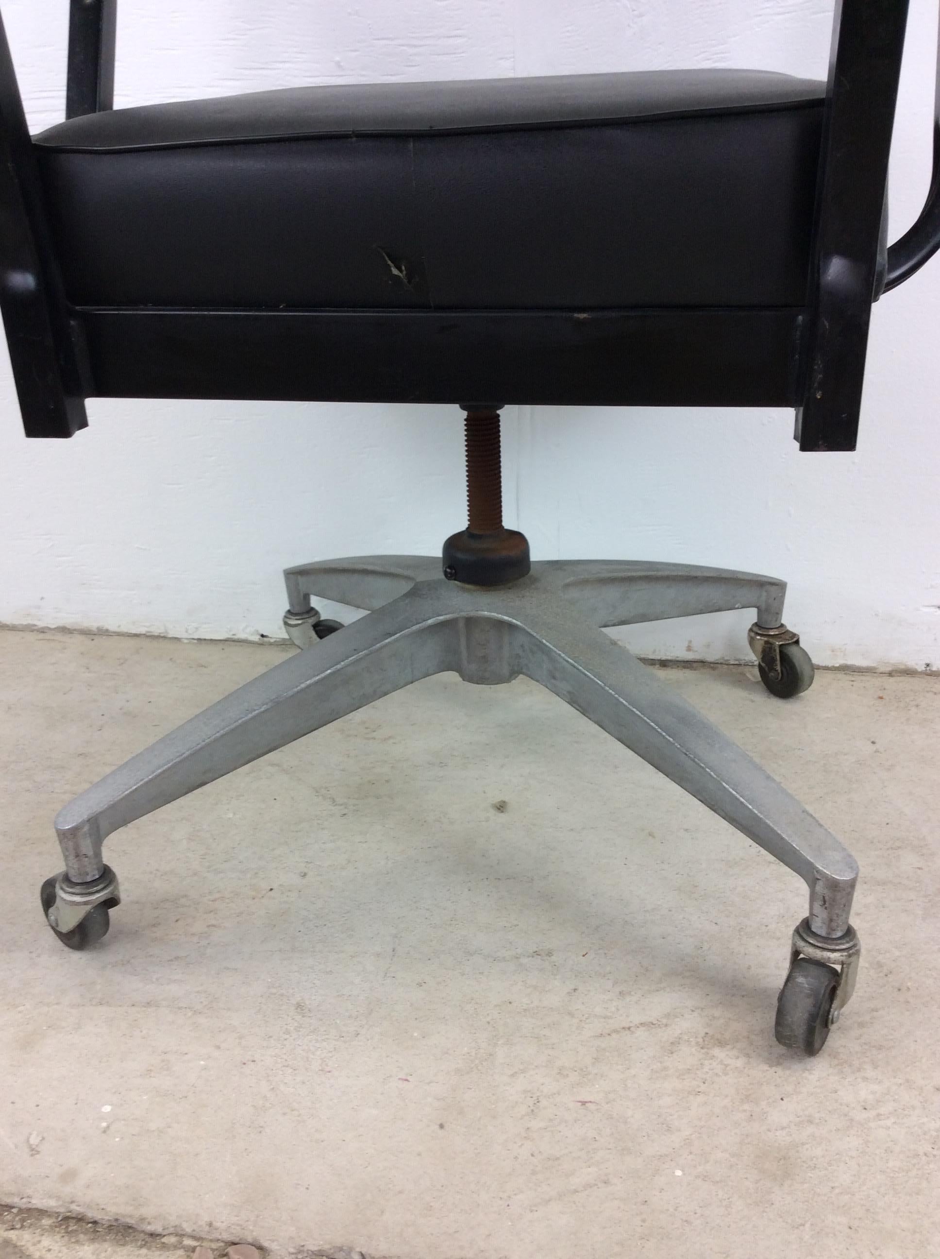 American Vintage Industrial Style Office Chair with Black Vinyl For Sale