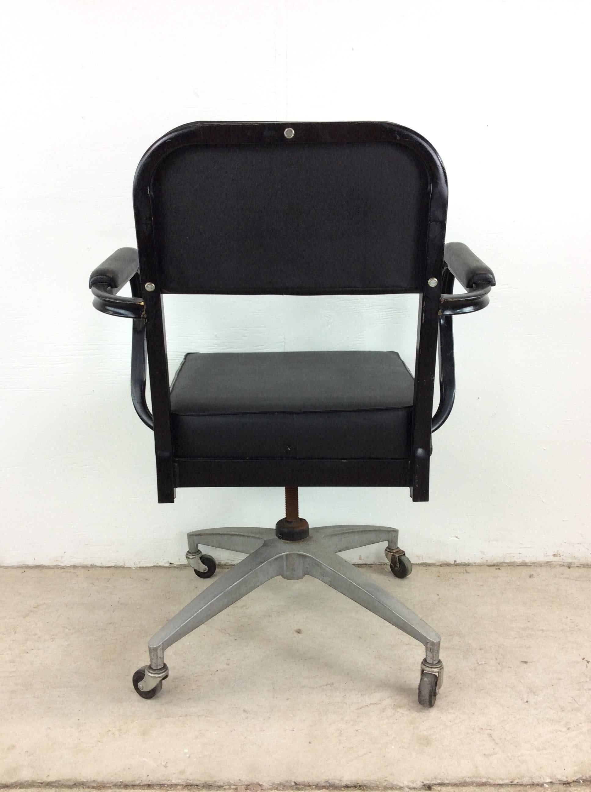 Vintage Industrial Style Office Chair with Black Vinyl For Sale 2