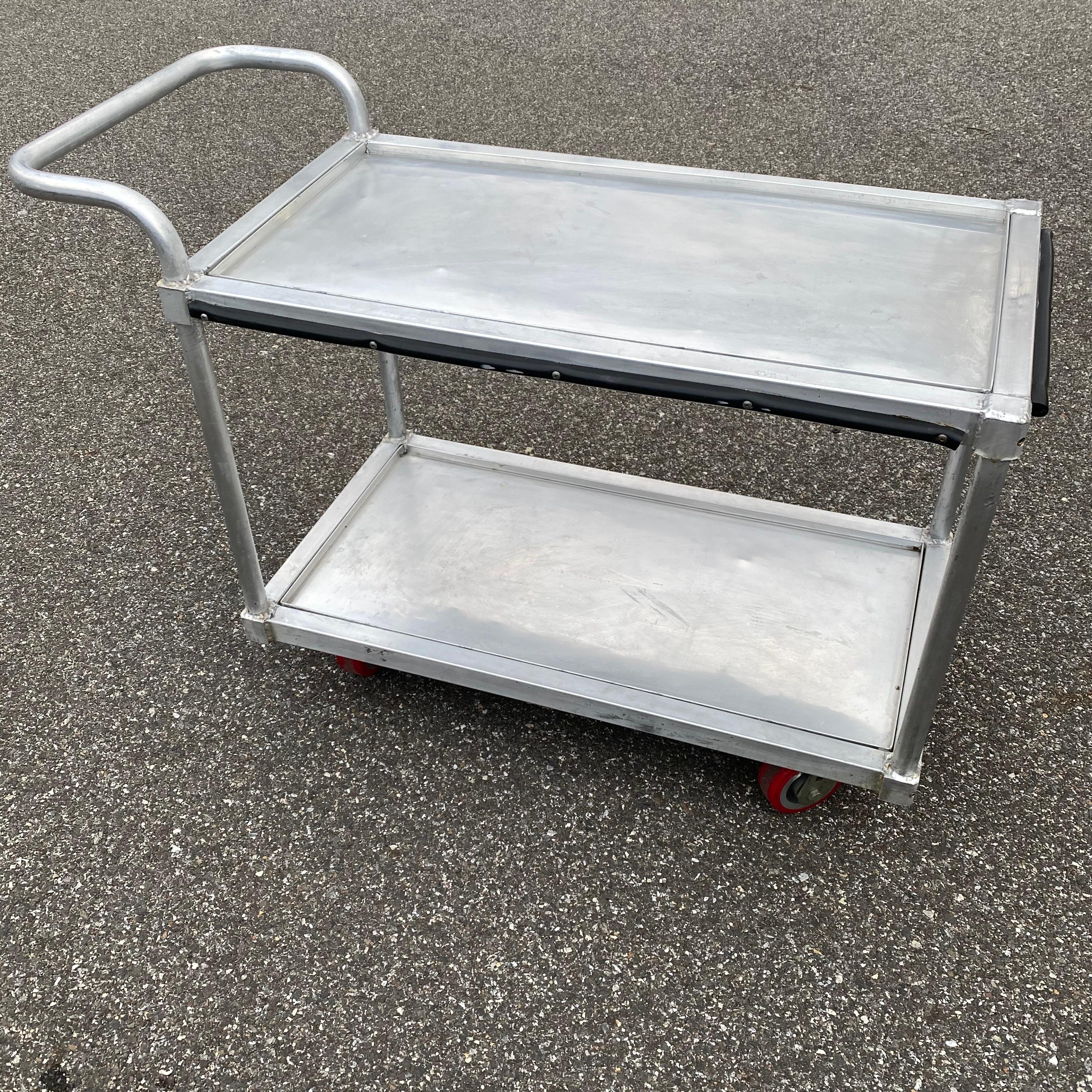 Vintage Industrial Style Two-Tier Stainless Steel Bar Cart Rolling Version For Sale 3