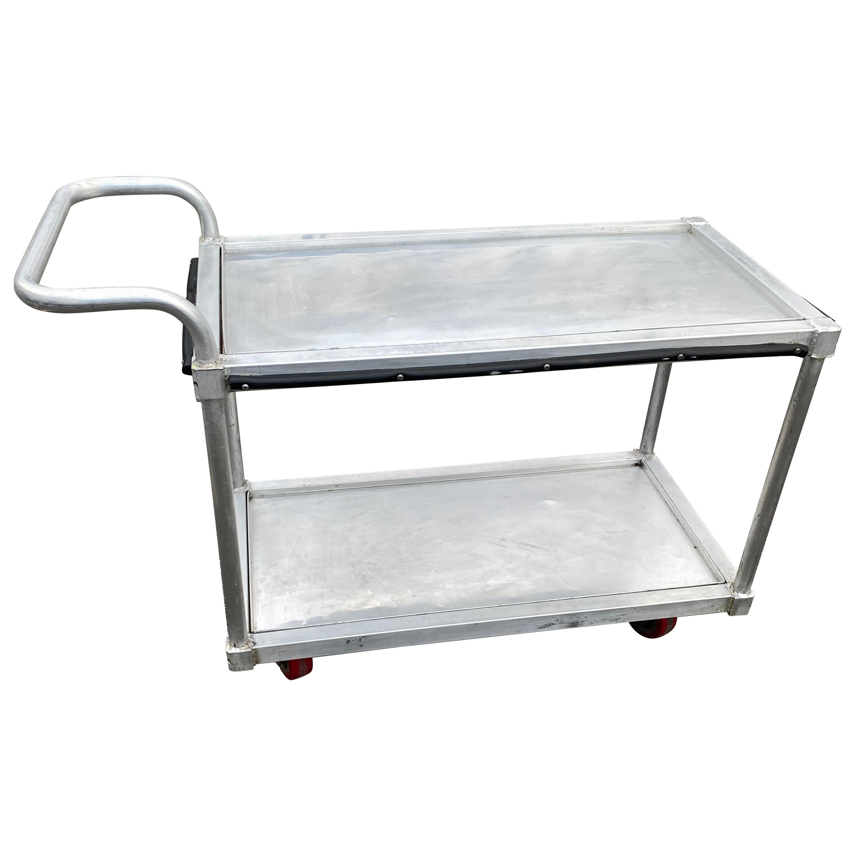 Vintage Industrial Style Two-Tier Stainless Steel Bar Cart Rolling Version