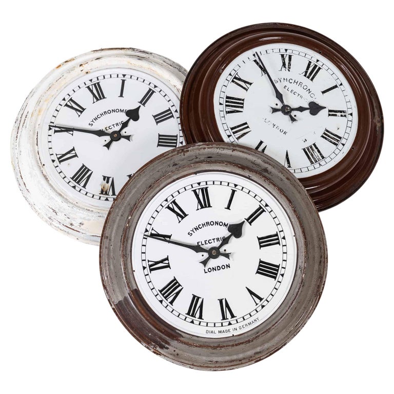 Vintage Industrial Synchronome Factory Wall Clocks, c.1930 For Sale